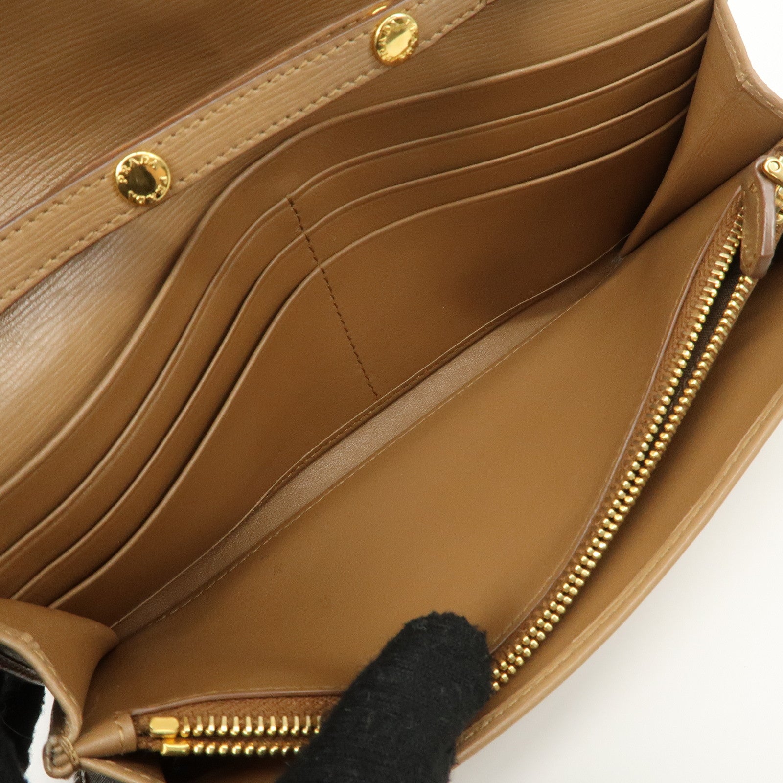 PRADA Logo Leather Chain Wallet WOC Beige Gold Hardware 1MT290 Used