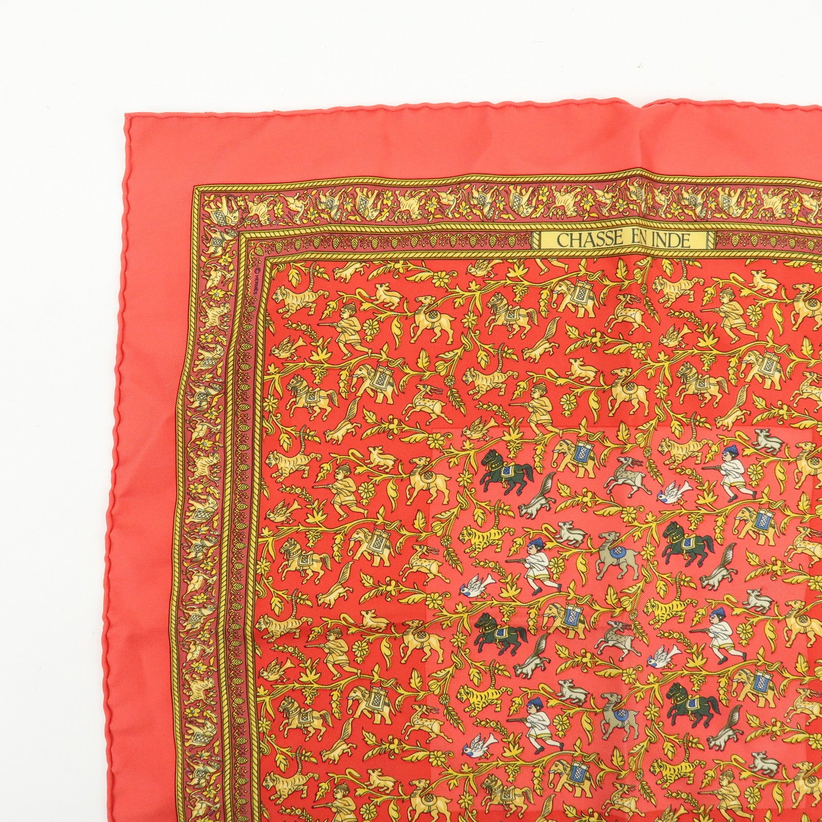 HERMES Set of 2 Carre 42 Silk Scarf PARURES DES SABLES/CHASSE EN INDE