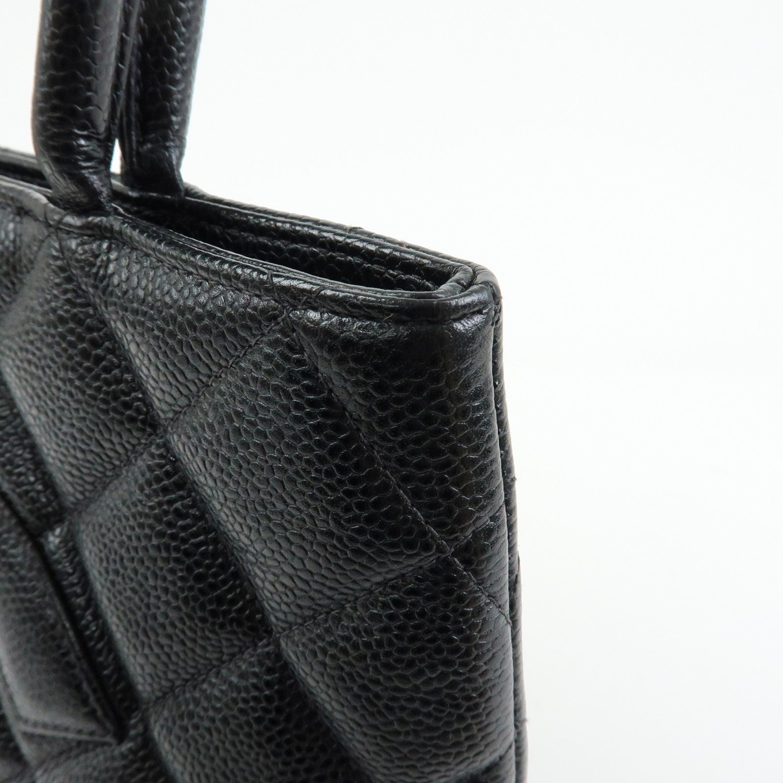 CHANEL Medallion Matelasse COCO Mark Caviarskin Tote Bag Black A01804