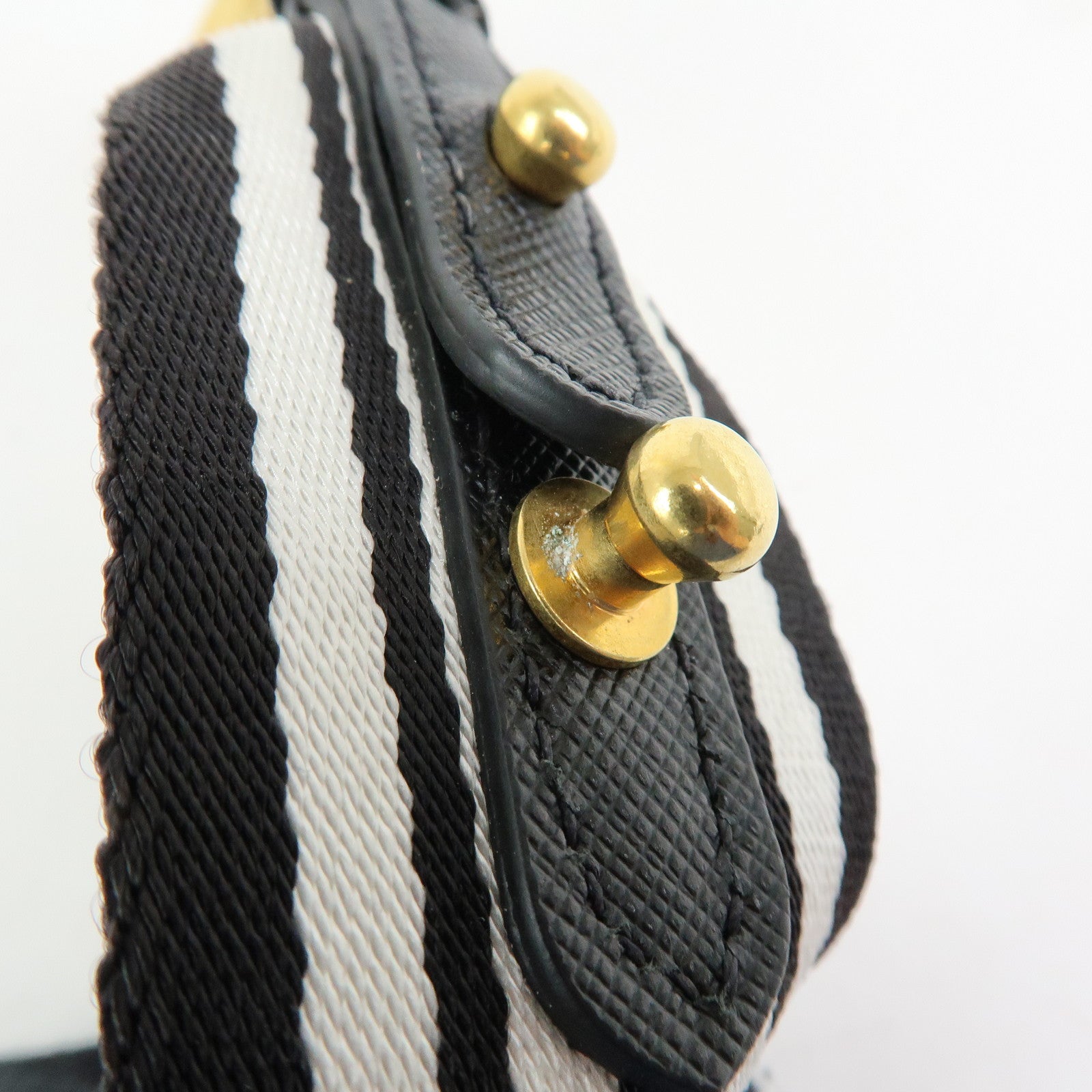 PRADA Triangle Logo Canapa Mini Canvas 2Way Hand Bag Black White 1BG439