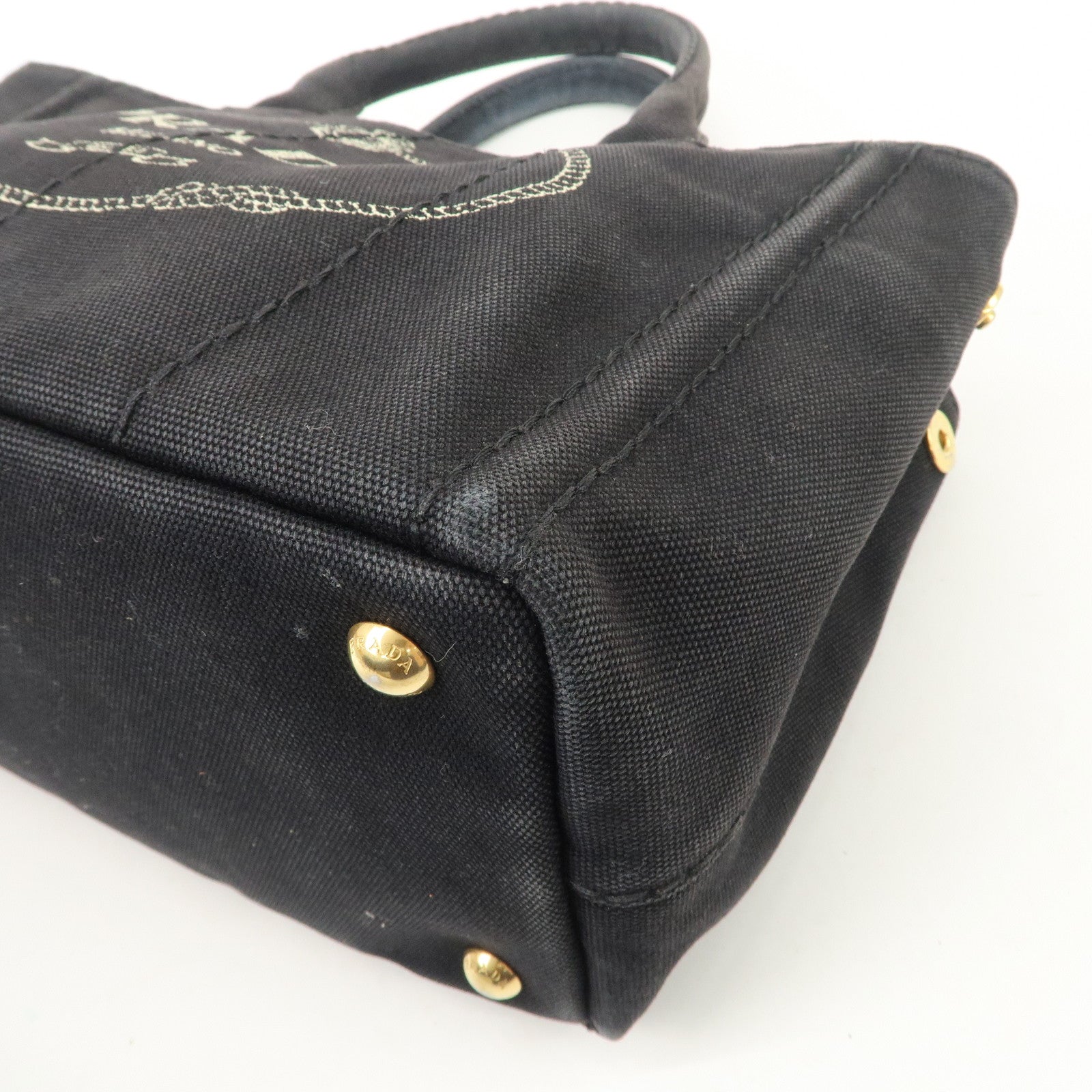 PRADA Logo Denim Canapa Canvas 2 Way Tote Bag Hand Bag Black B2642B Used