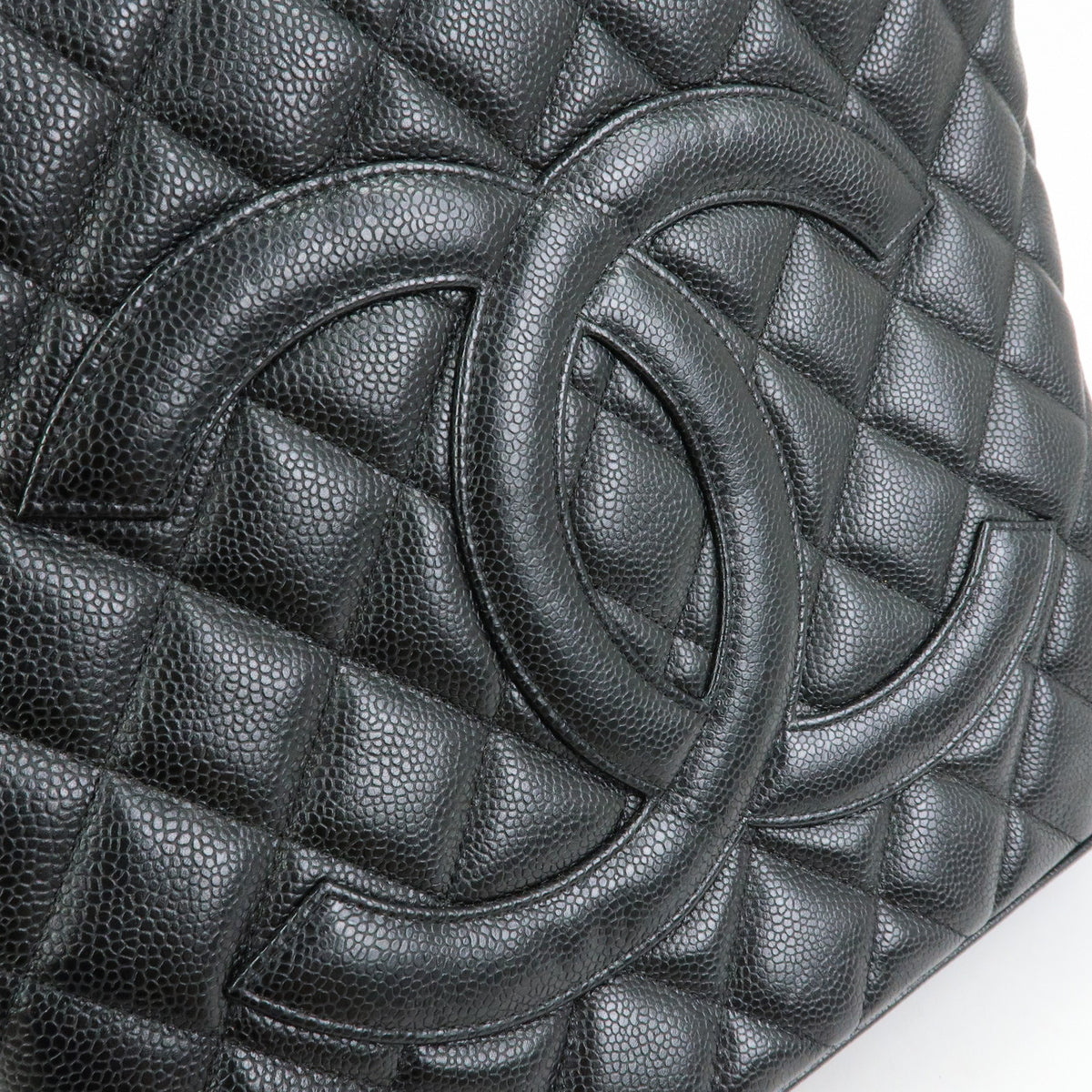 CHANEL Matelasse COCO Mark Caviarskin Medallion Tote Bag Black A01804