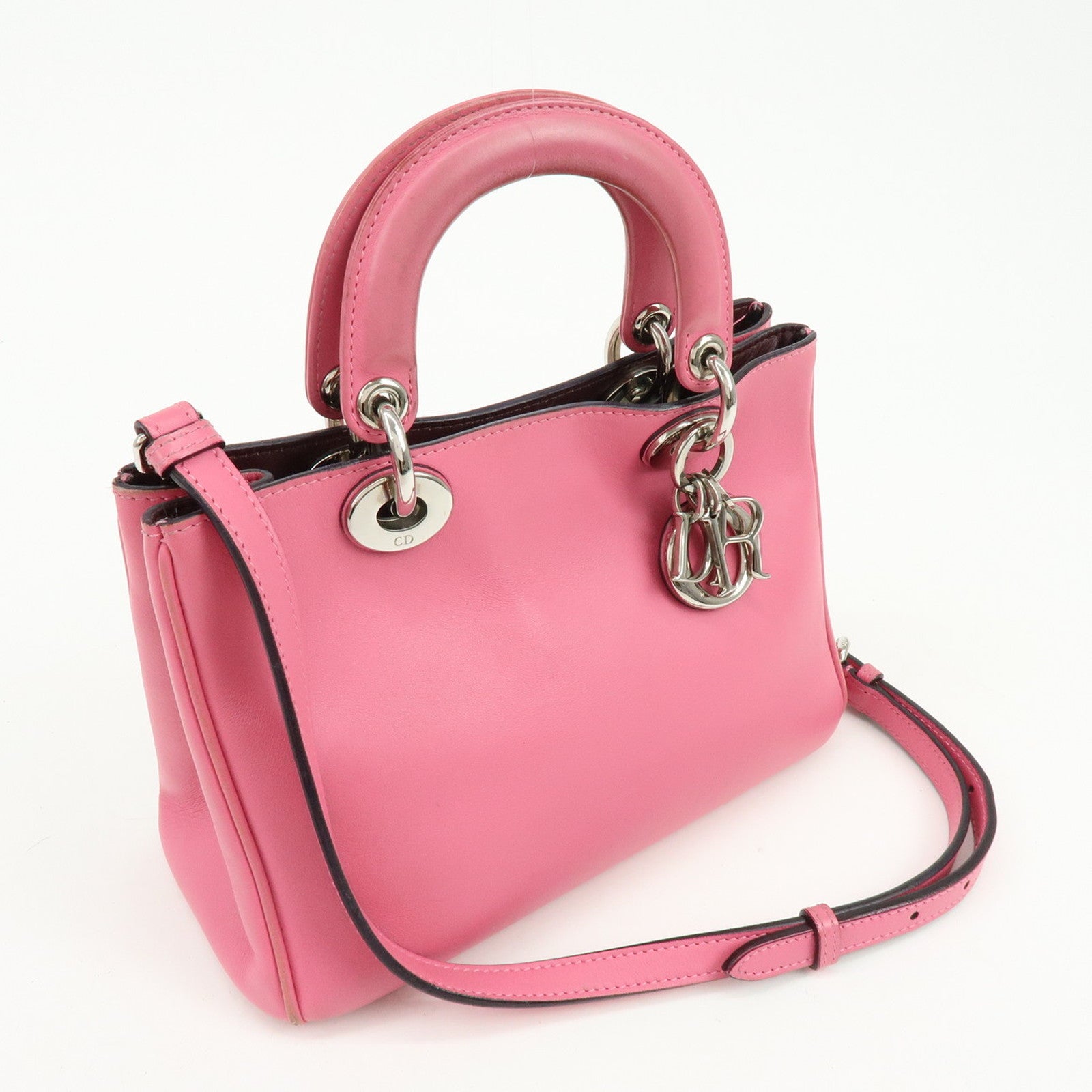 Christian Dior Diorissimo Leather 2Way Bag Hand Bag Shoulder Bag Pink