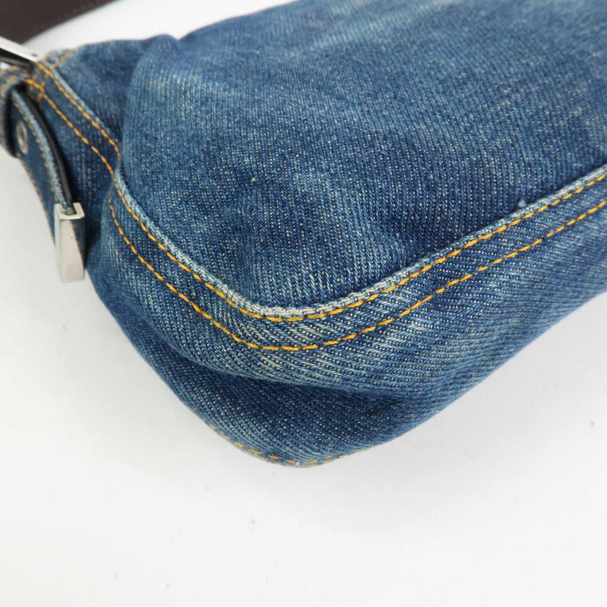 FENDI Mamma Baguette Denim Leather Shoulder Bag Blue 26424