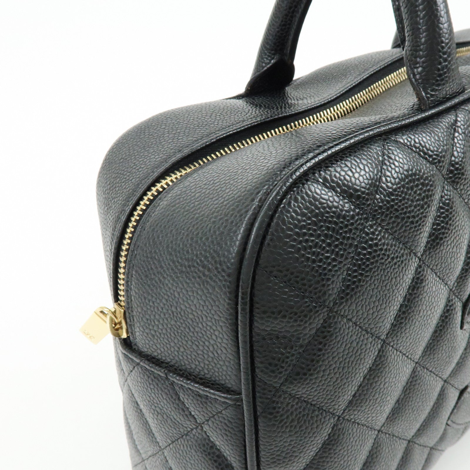 CHANEL Matelasse Caviarskin Leather Boston Bag Black