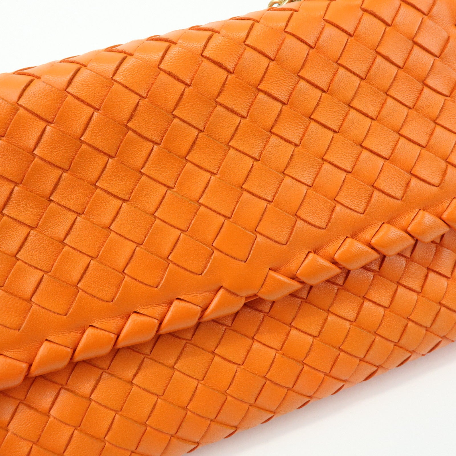 BOTTEGA VENETA Intrecciato Leather Chain Shoulder Bag Orange