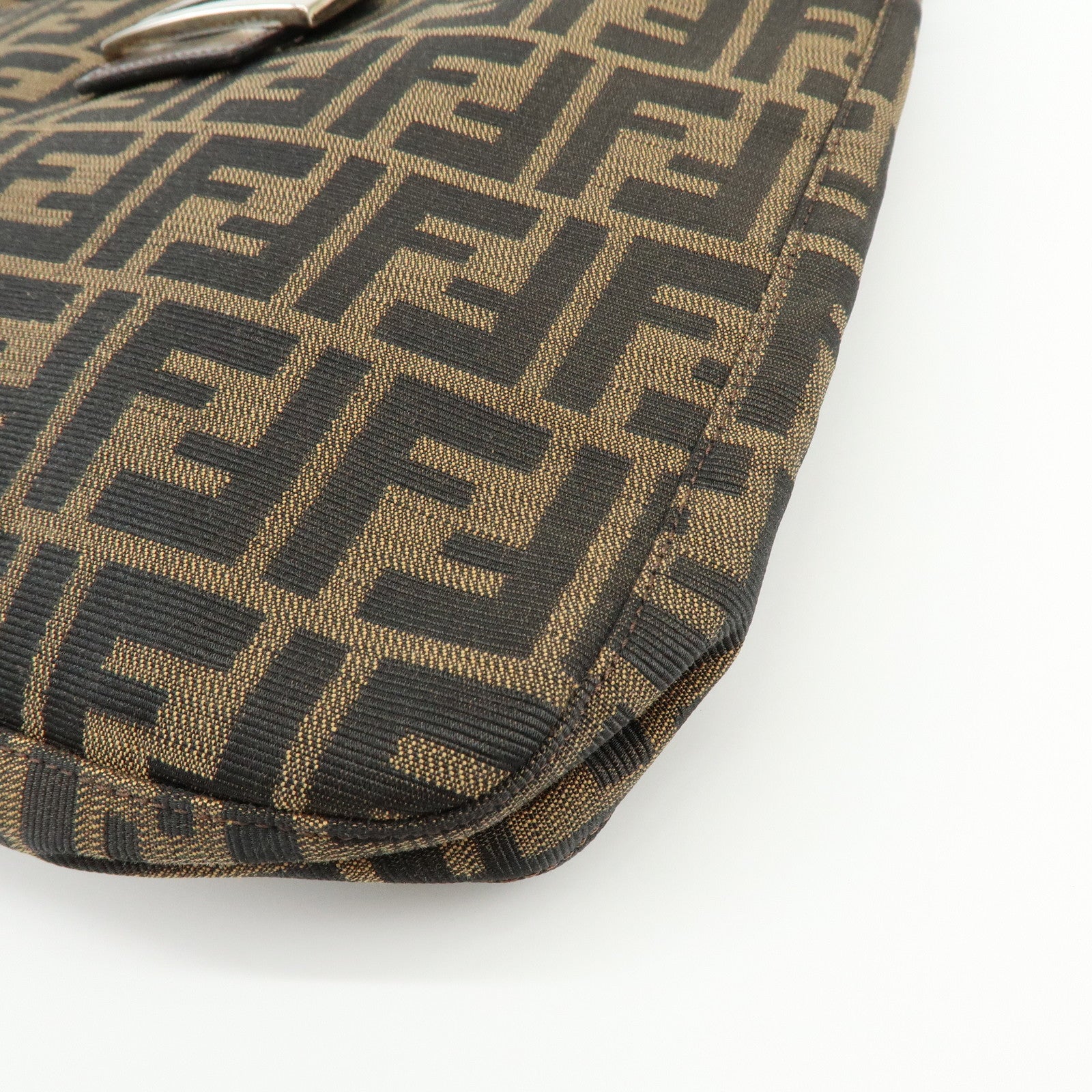 FENDI Zucca Canvas Leather Shoulder Bag Brown Black 26727