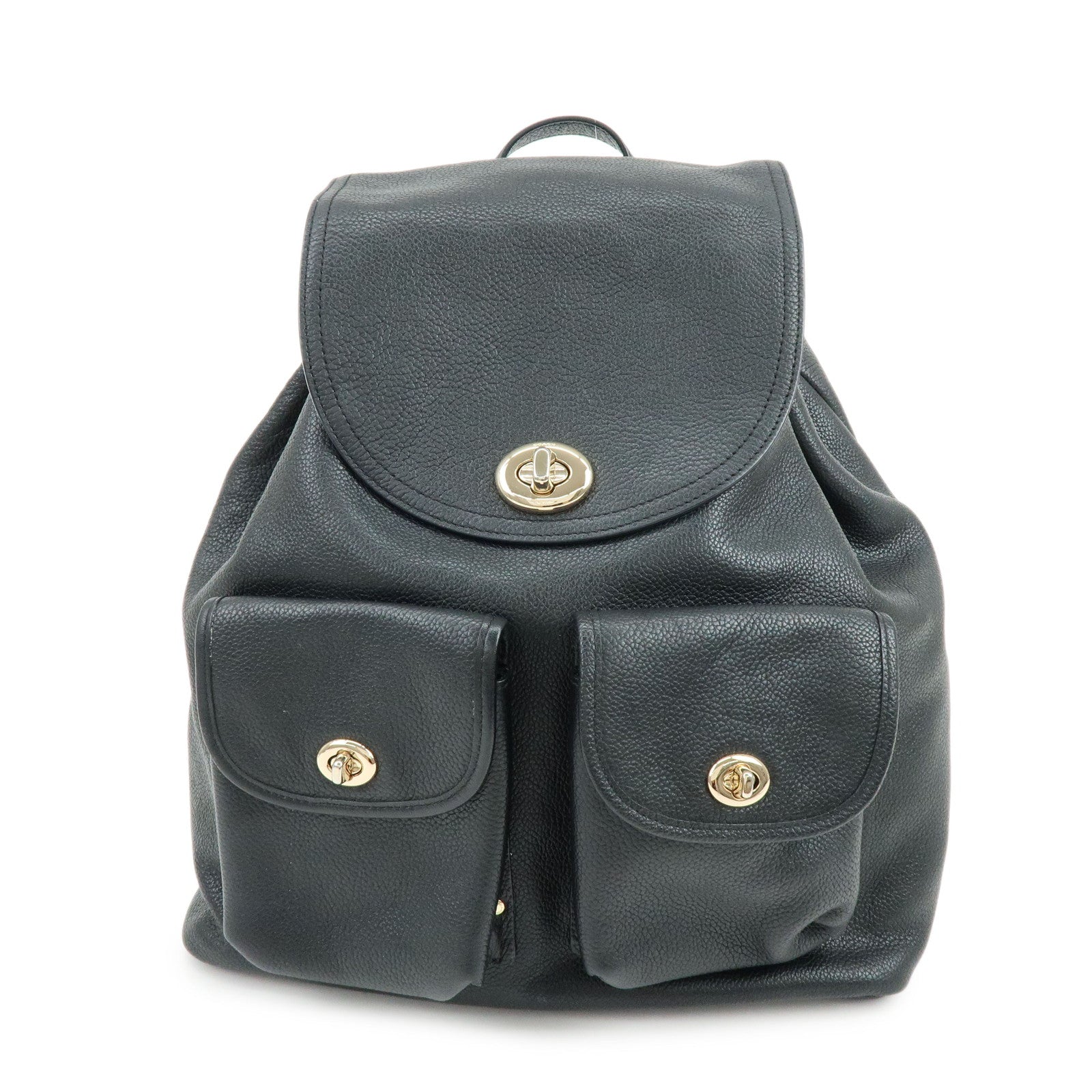 COACH Logo Leather Turn Lock Backpack Rucksack Black