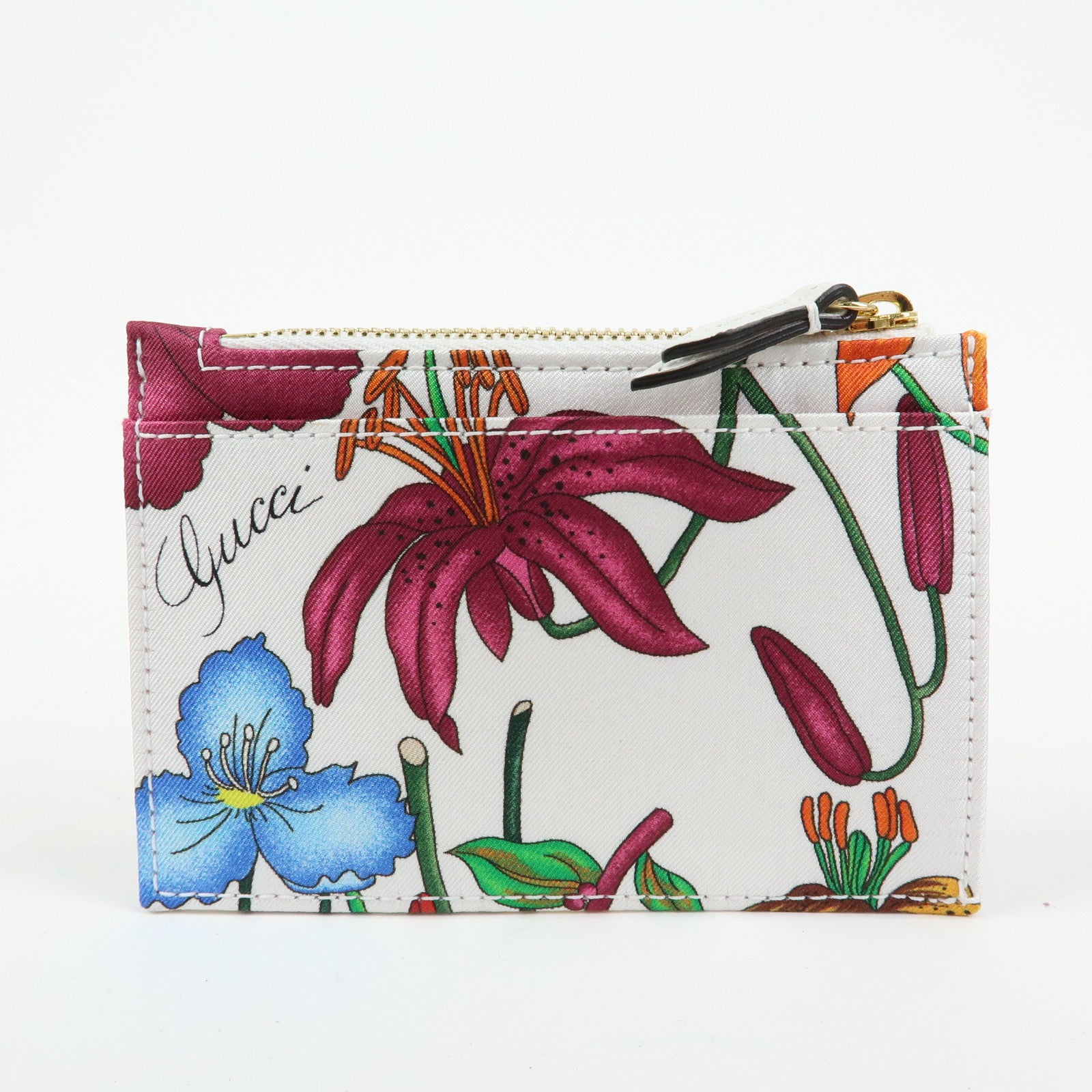 GUCCI GG Marmont FLora Double G Silk Coin Case Coin Purse White