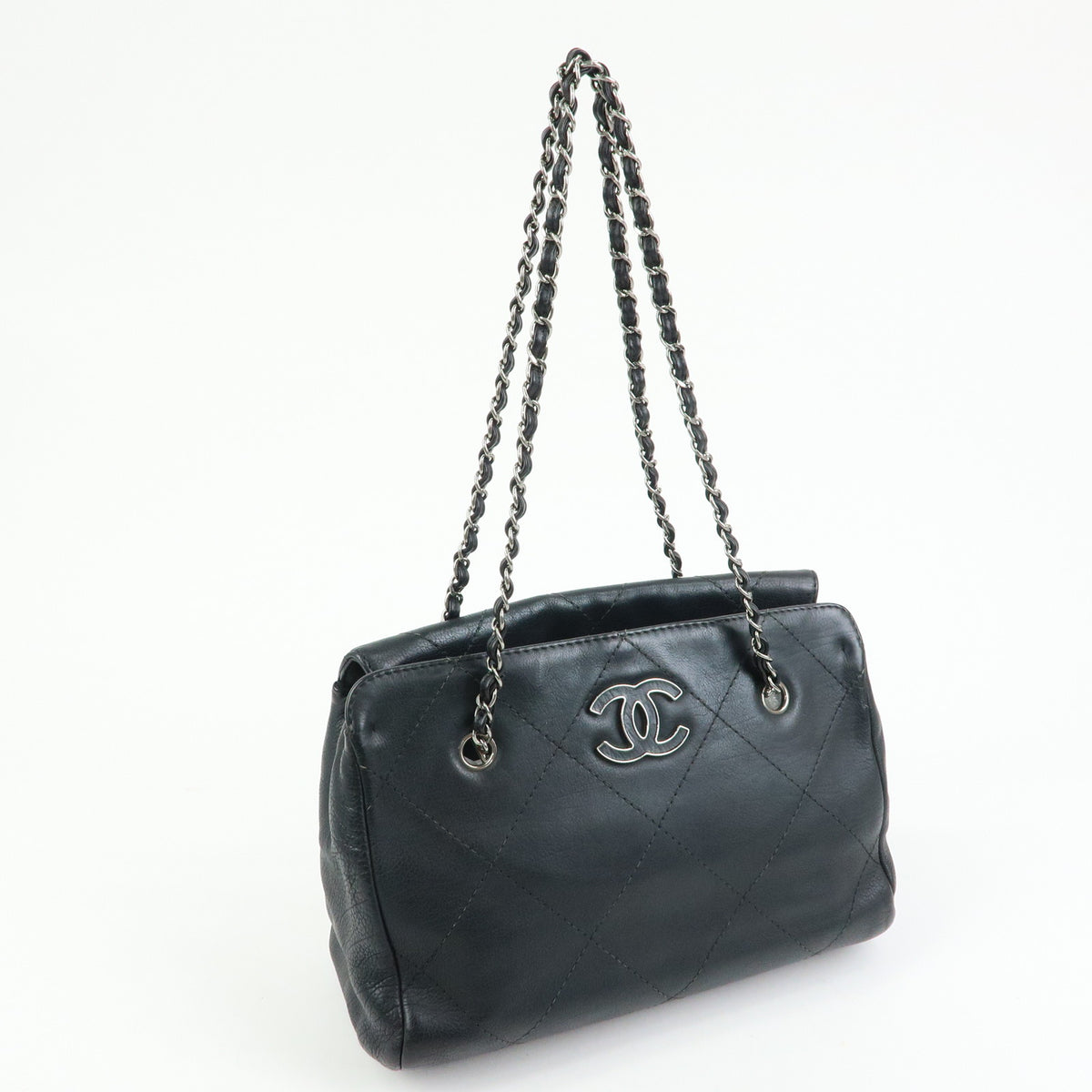 CHANEL COCO Mark Wild Stitch Calf Leather Chain Shoulder Bag Black