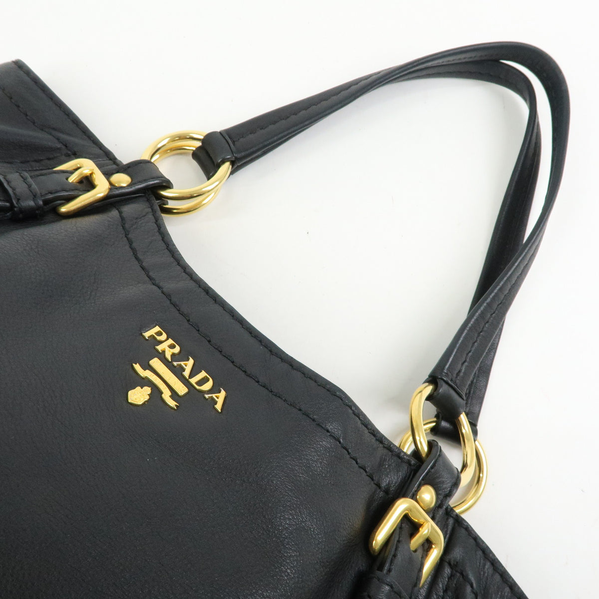 PRADA Soft Calf Leather Tote Bag Shoulder Bag Black BR4691