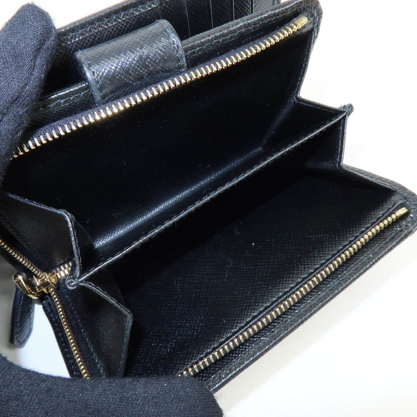 PRADA Saffiano Leather Compact Bi-fold Wallet Black 1ML225