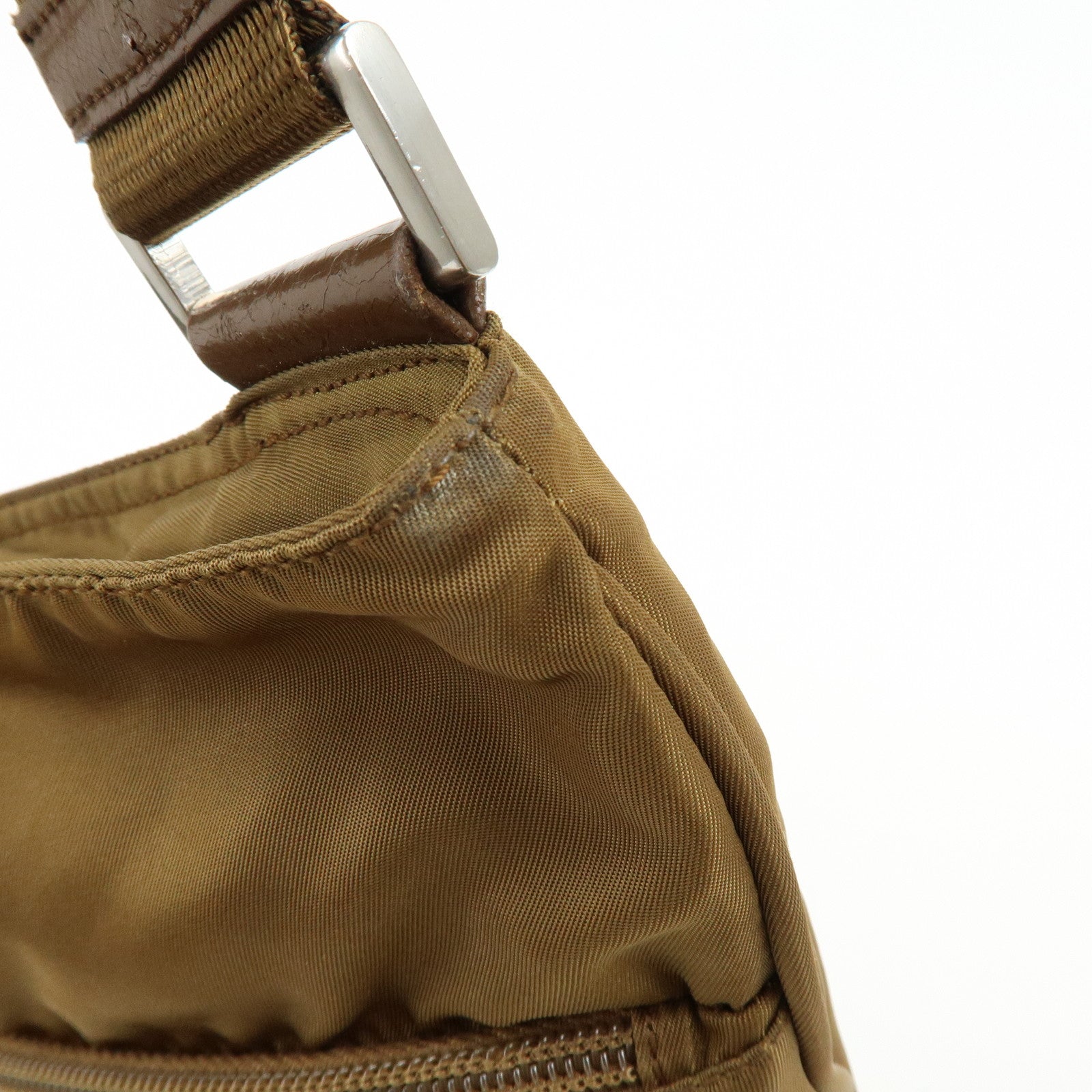PRADA Triangle Logo Nylon Shoulder Bag Crossbody Bag Khaki