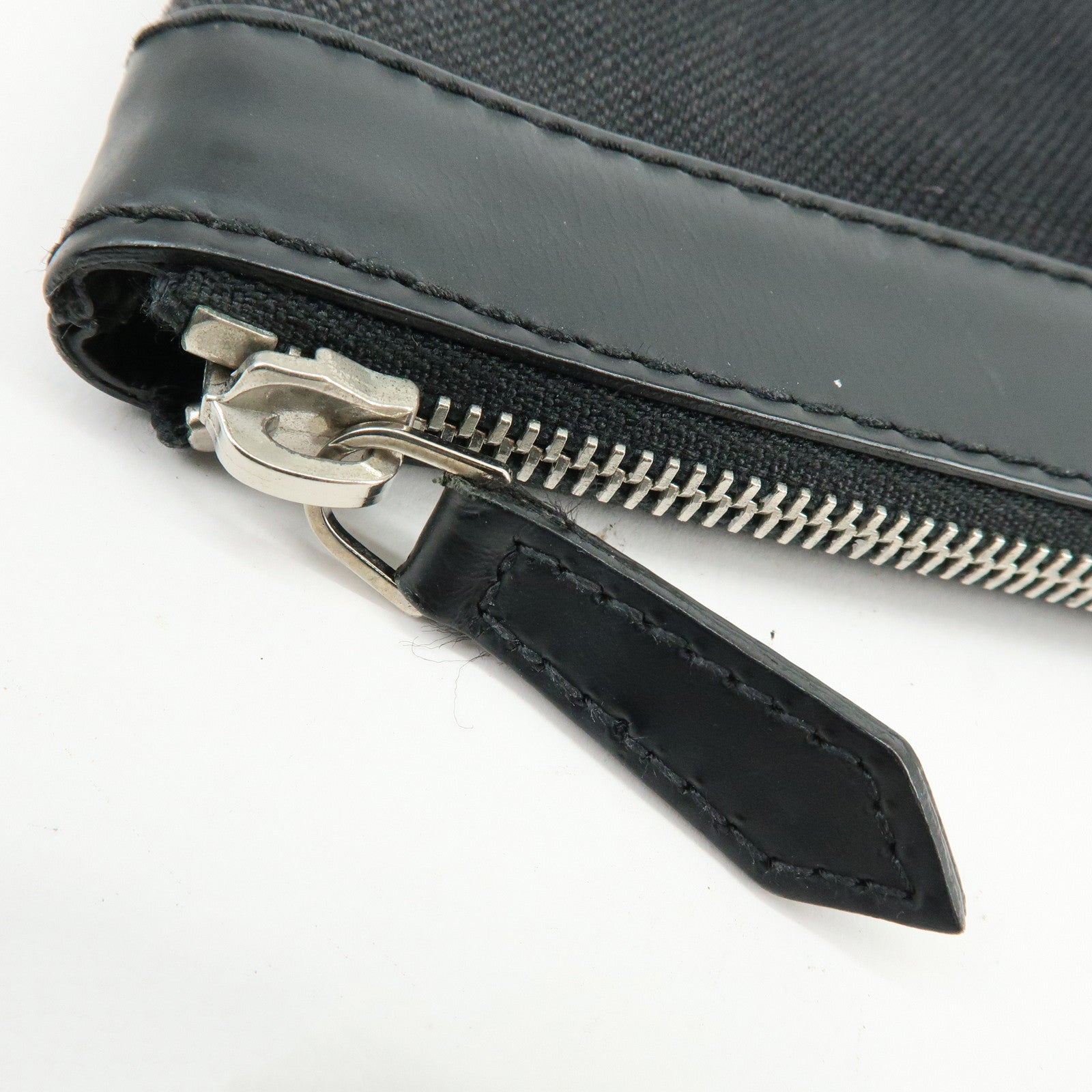 BALENCIAGA Navy Clip M Canvas Leather Clutch Bag Black 373834