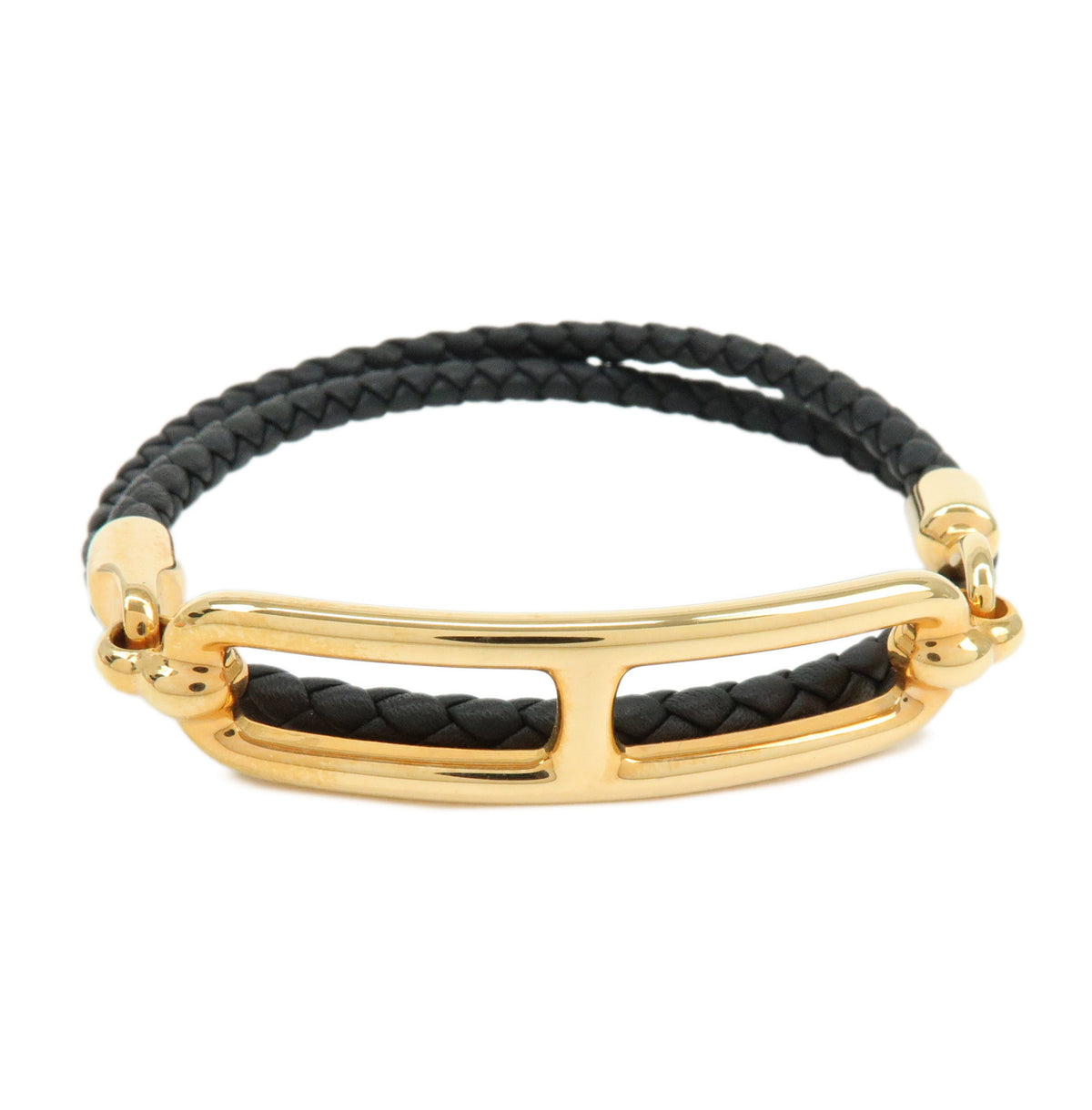 HERMES Veau Swift Leather Roulis Double Tour Bracele Black Gold