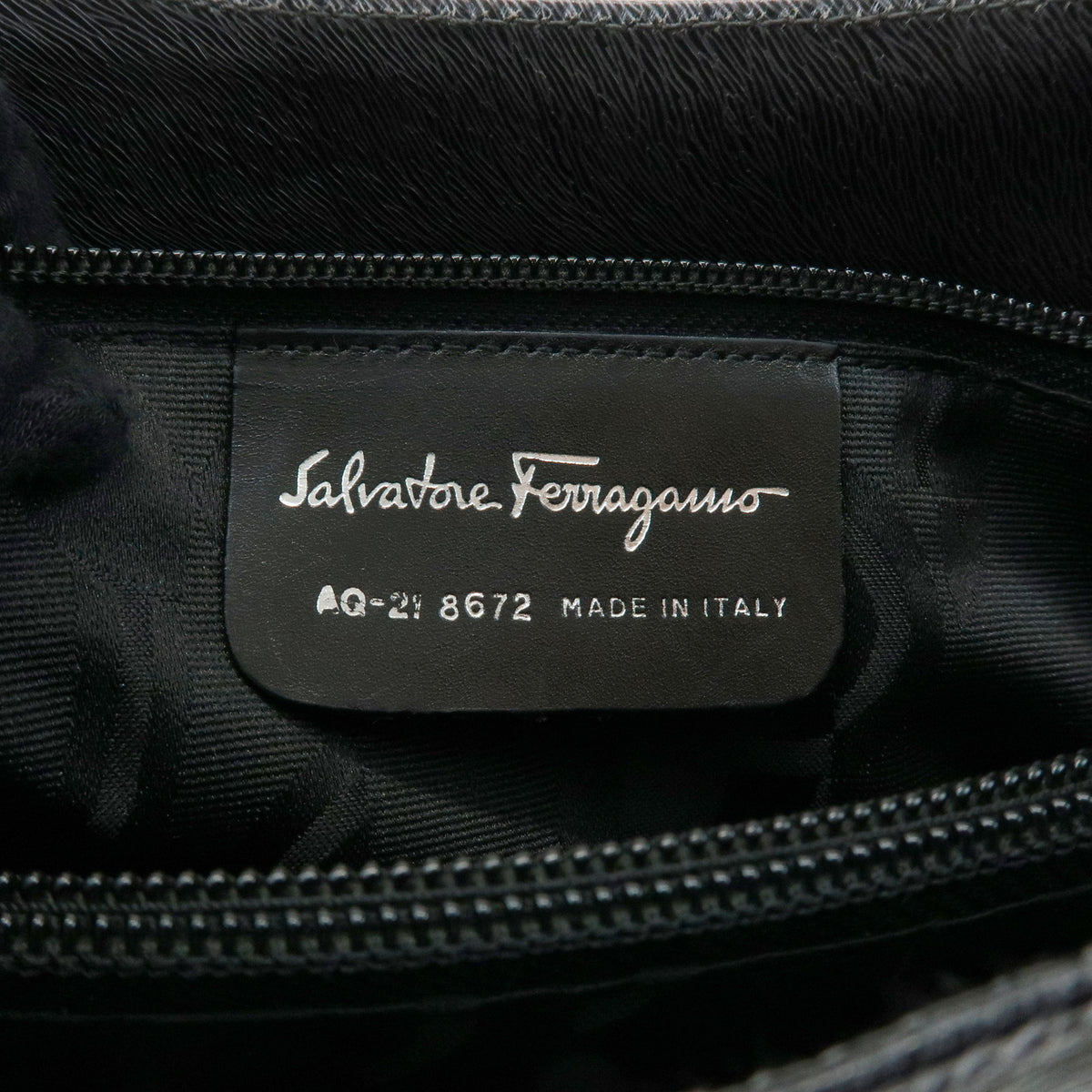 Ferragamo Gancini Leather Shoulder Bag Hand Bag Black Grey
