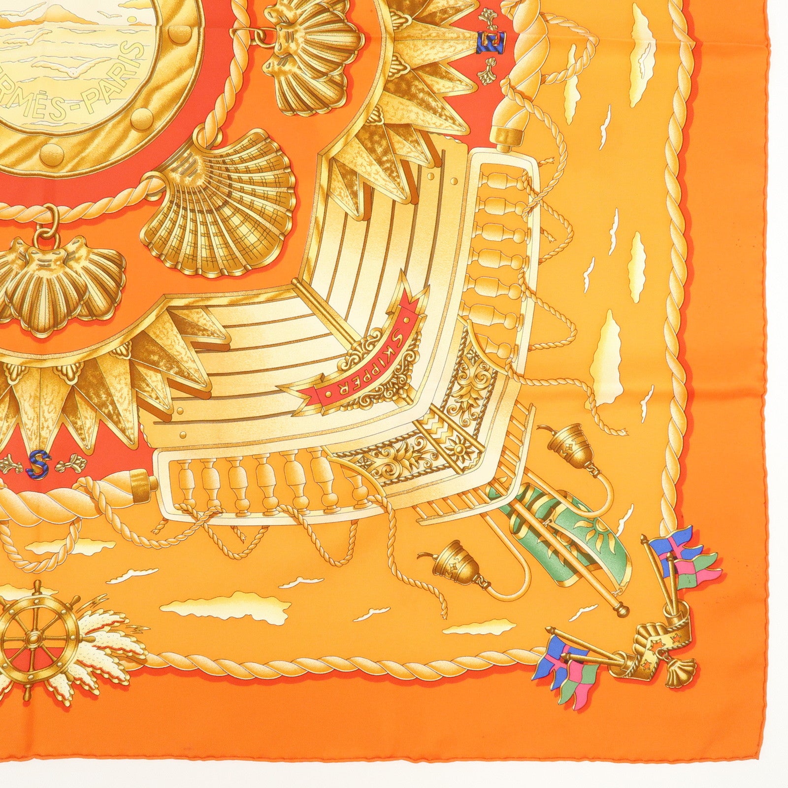 HERMES Carre 90 Silk 100% Scarf Lot of 2 Orange Gold Navy