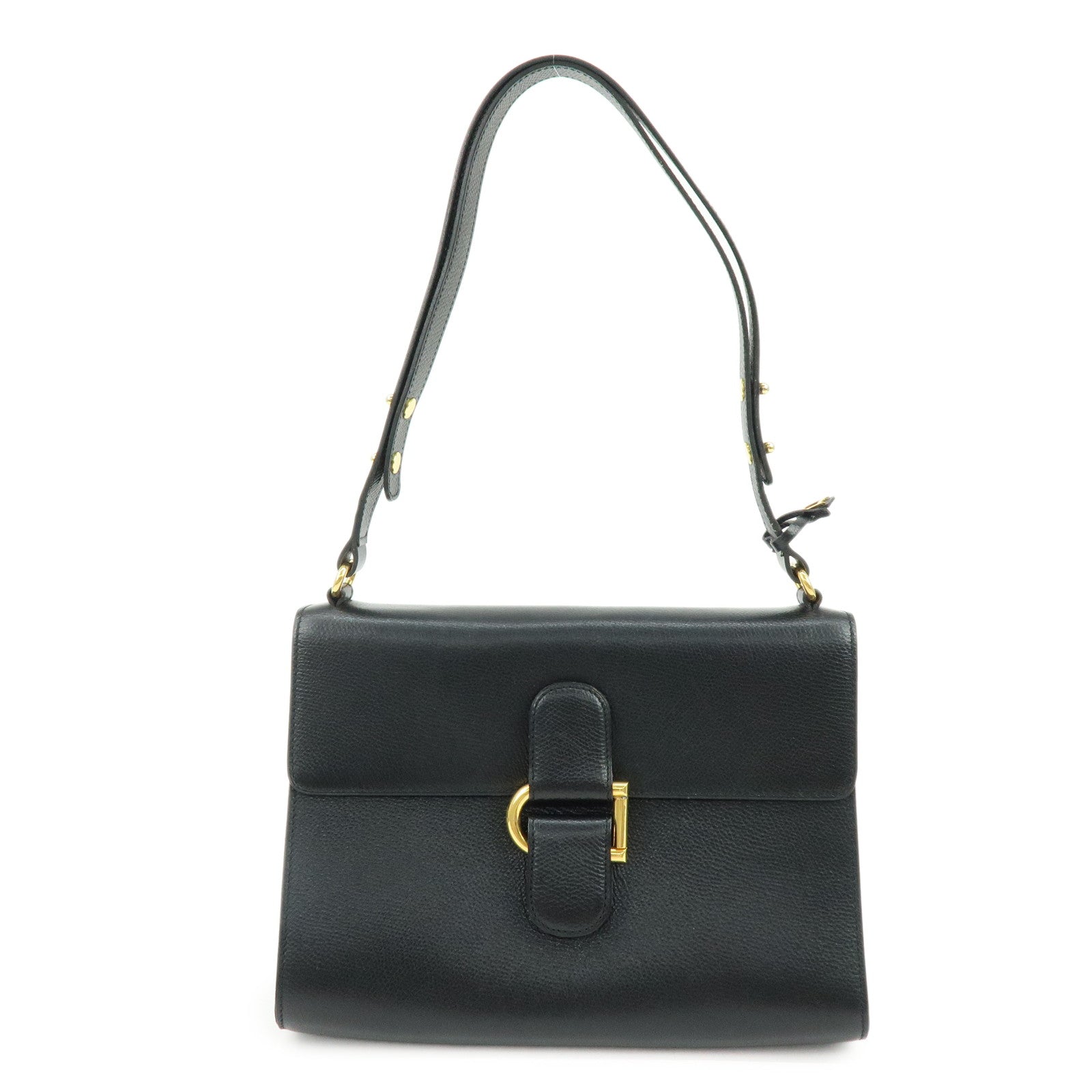 DELVAUX Leather Shoulder Bag Hand Bag Black