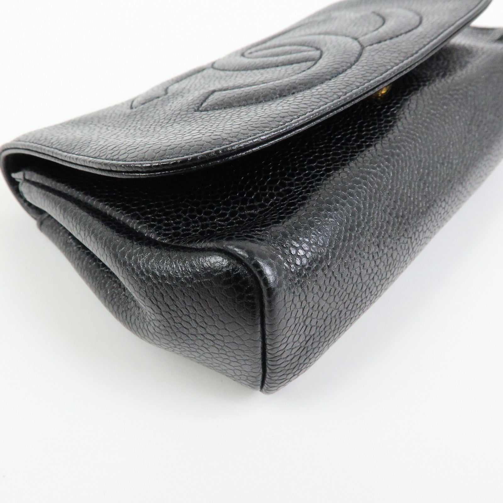 CHANEL COCO Mark Caviarskin Leather Pouch Cosmetic Pouch Black