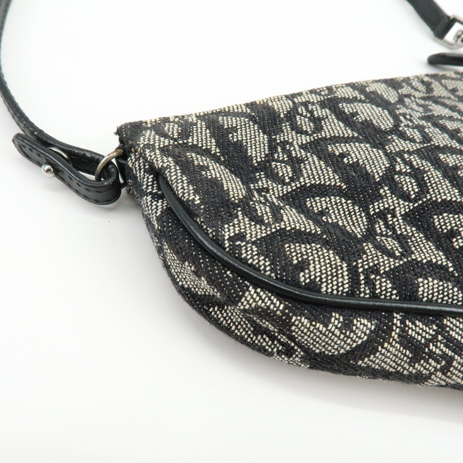 Christian Dior Trotter Jacquard Leather Saddle Bag Pouch Black