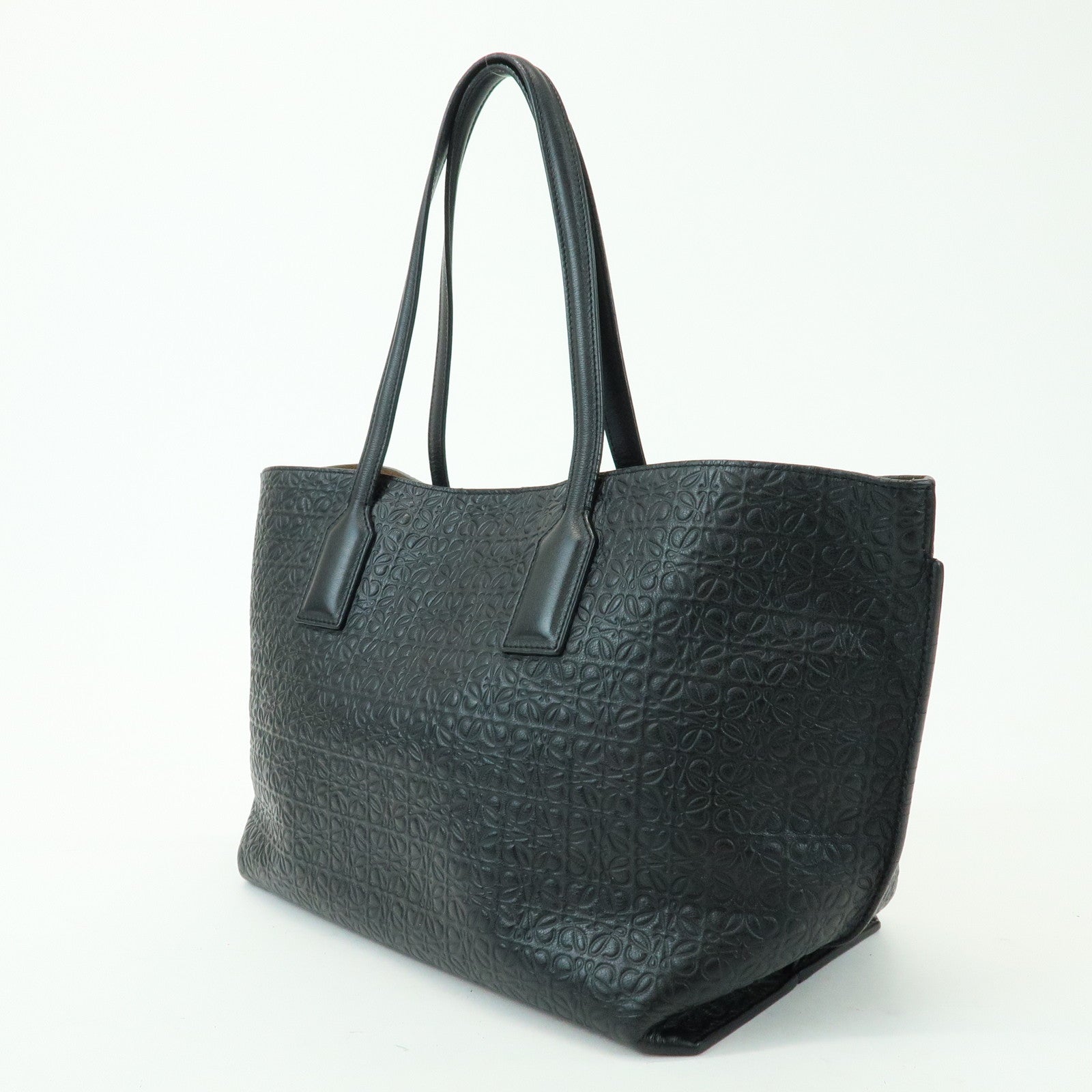LOEWE Repeat Anagram Calf Leather T Shopper Tote Bag Shoulder Bag Black