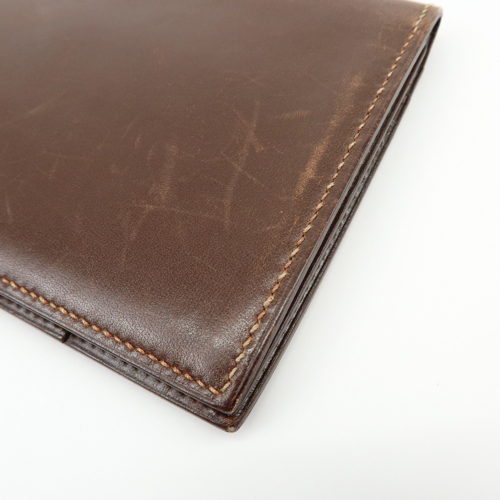 HERMES Box Calf Leather Long Bi-fold Wallet ☐FStamped Brown