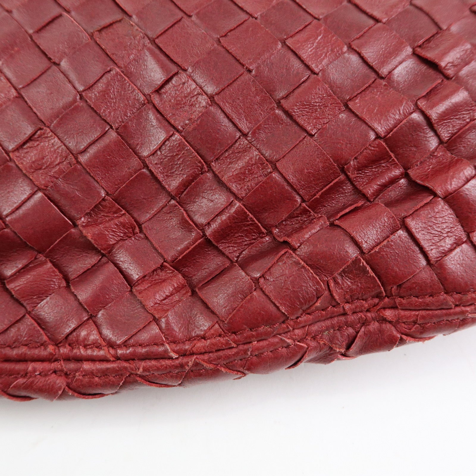 BOTTEGA VENETA Intrecciato Leather Shoulder Bag Crossbody Bag Wine Red