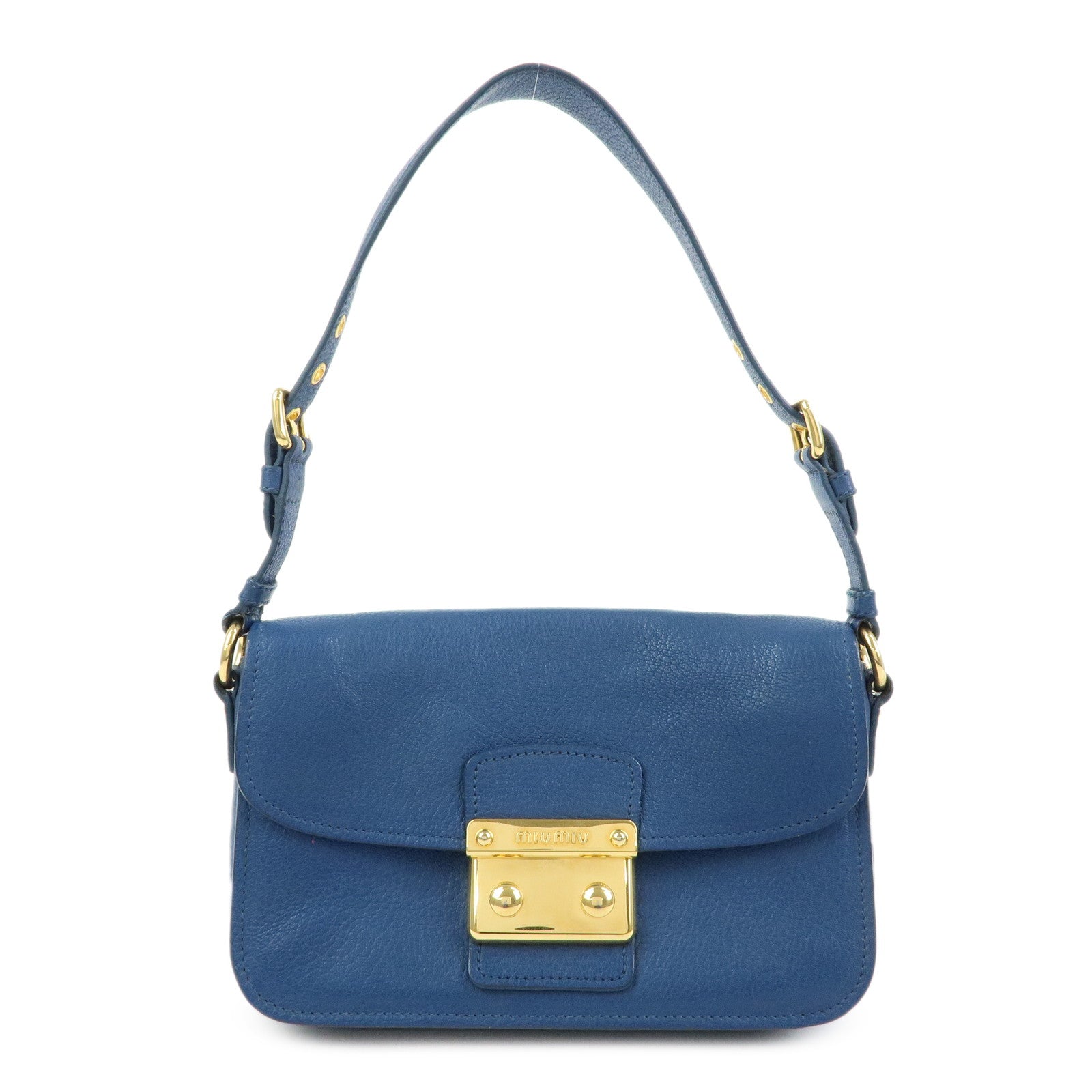 MIU MIU Madras Leather Shoulder Bag Hand Bag Blue