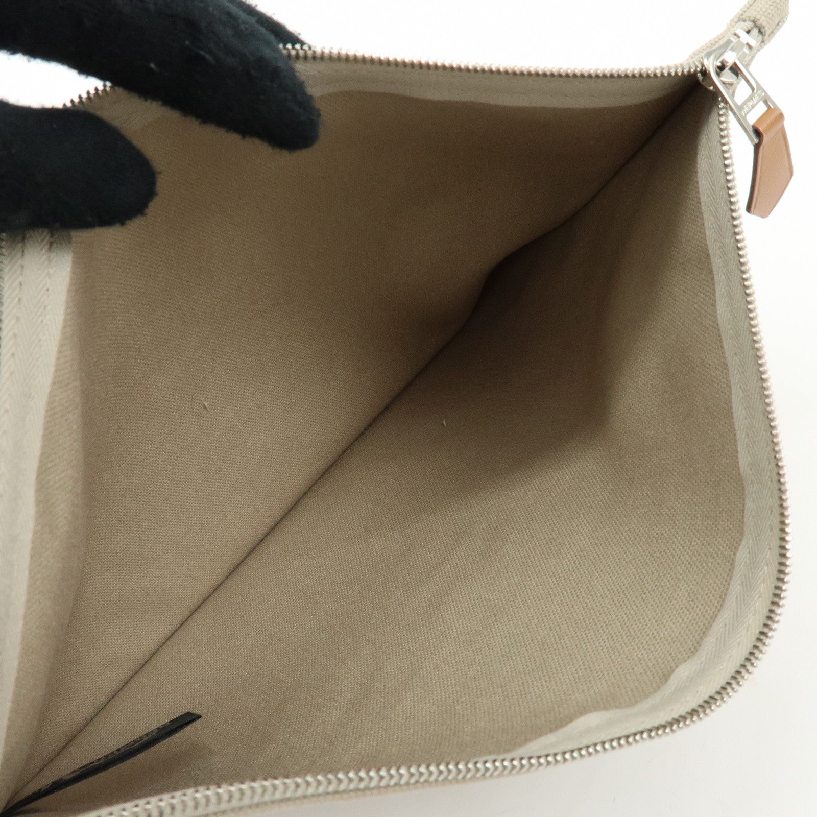 HERMES Yachting GM Canvas Flat Pouch Cosmetic Pouch Beige