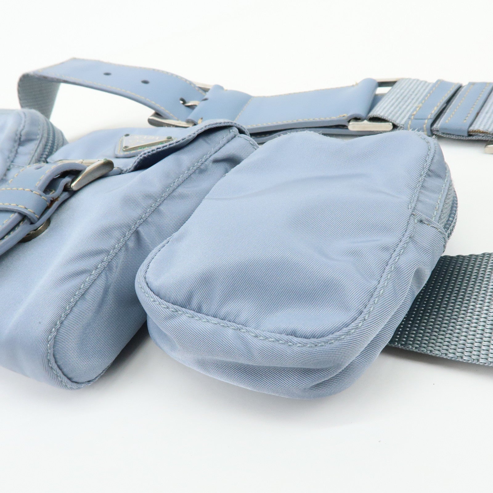PRADA Triangle Logo Nylon Leather Waist Bag Body Bag Light Blue
