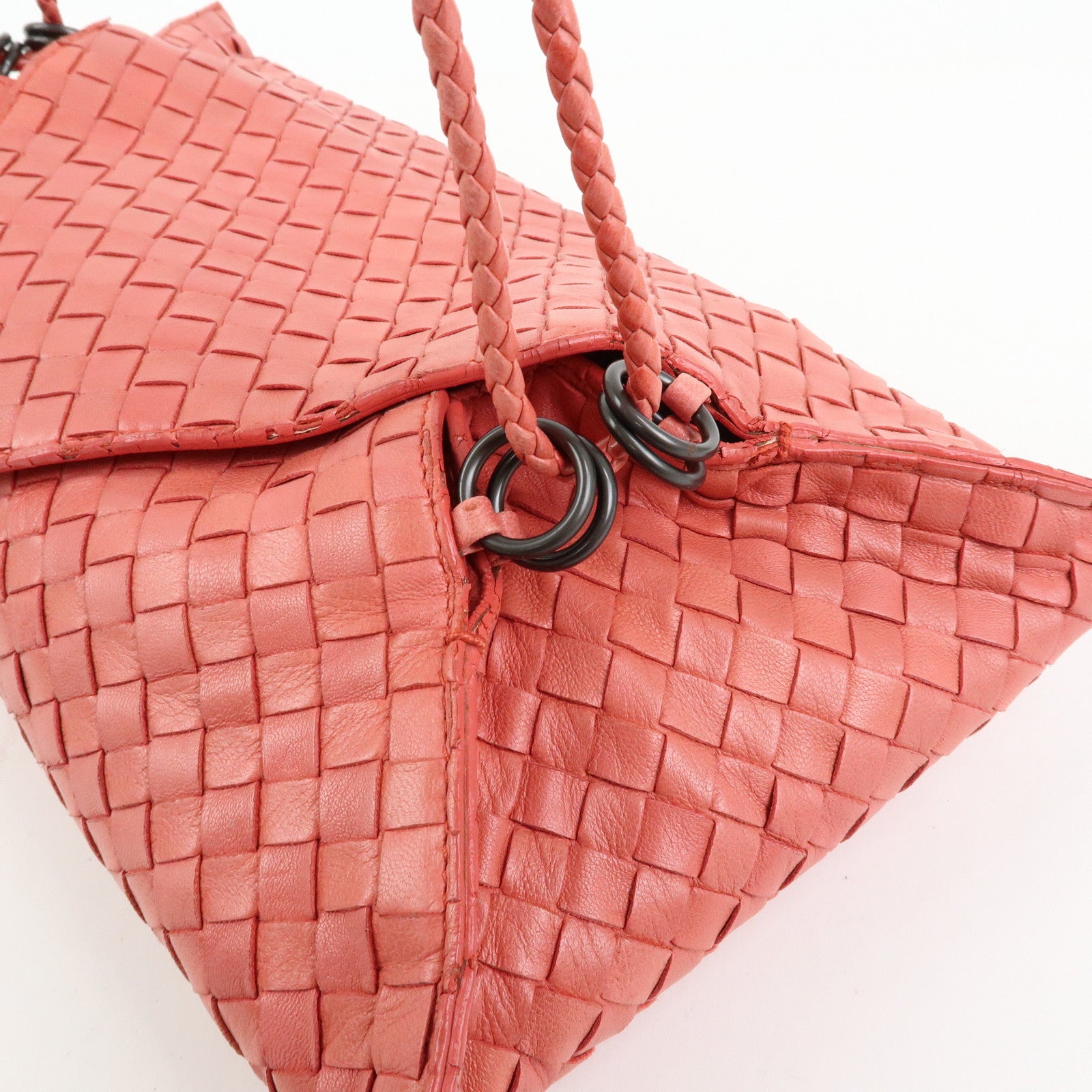 BOTTEGA VENETA Intracciato Leather Shoulder Bag Hand Bag Coral V0016