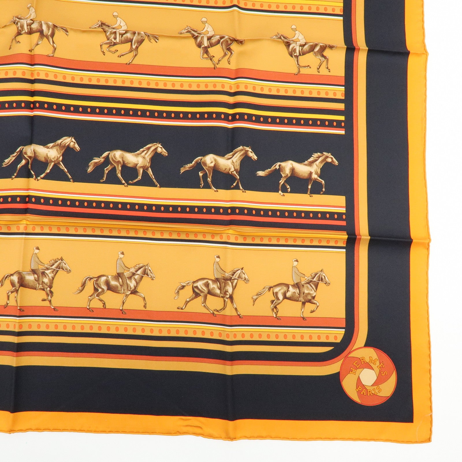 HERMES Carre 90 Silk 100% Scarf SEQUENCES Orange Black
