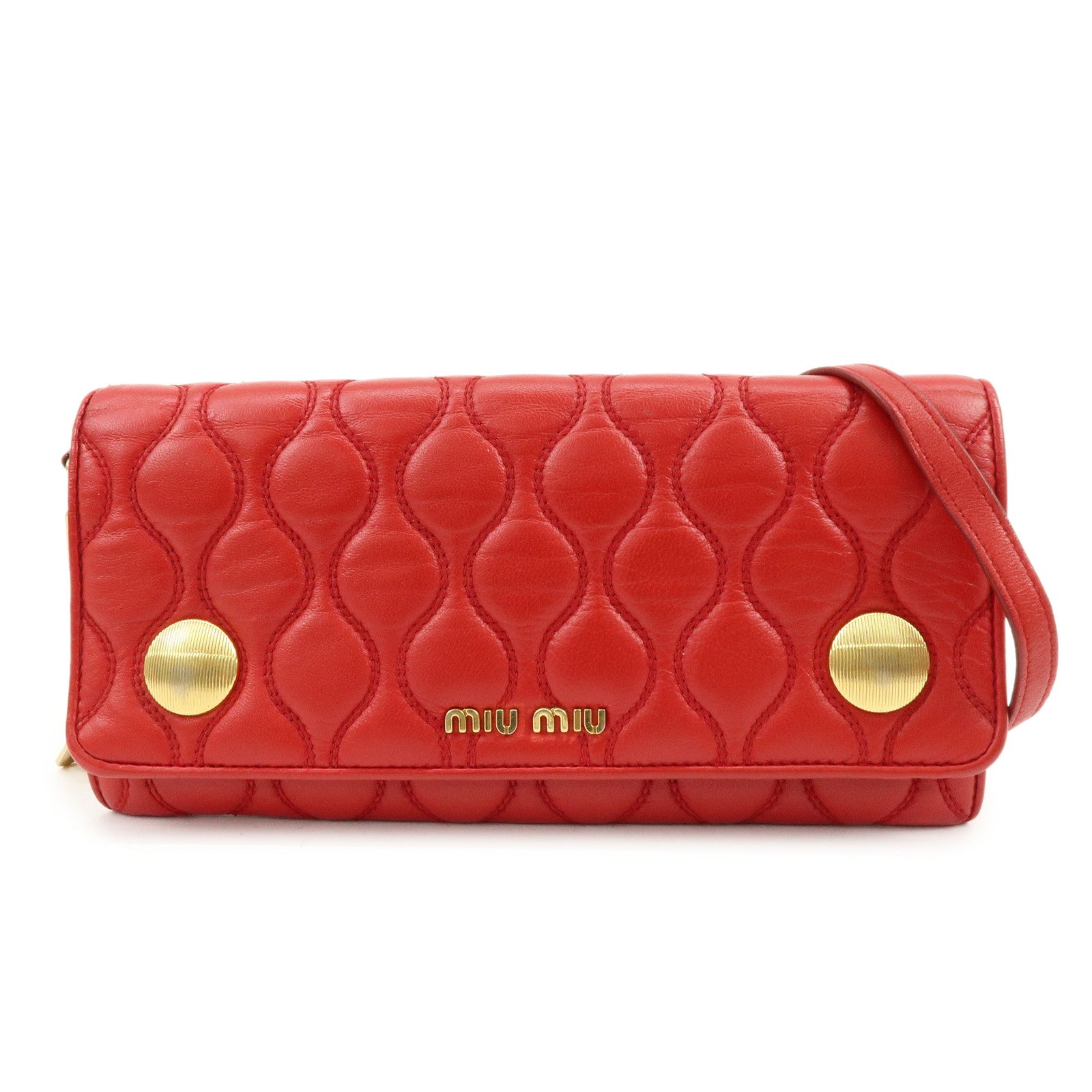 MIU MIU Nappa Leather Chain Long Wallet Shoulder Bag Red