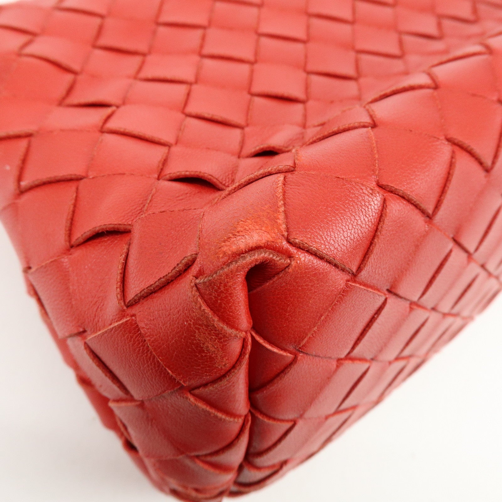 BOTTEGA VENETA Intrecciato Leather Shoulder Bag Crossbody Bag Red
