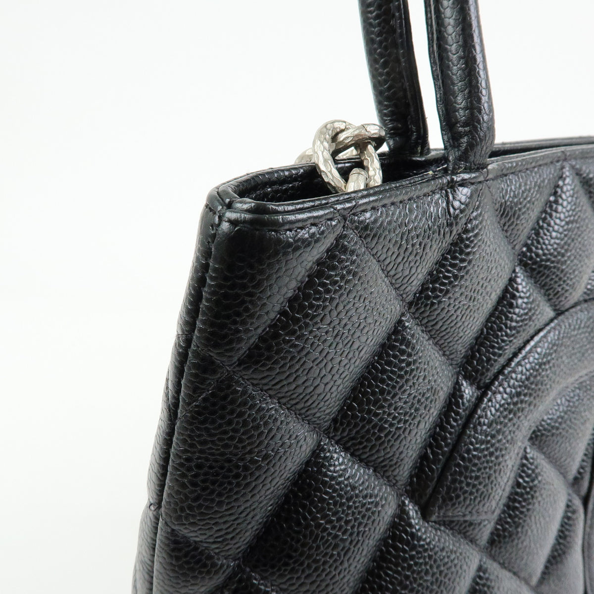 CHANEL Medallion Matelasse COCO Mark Caviarskin Tote Bag Black A01804