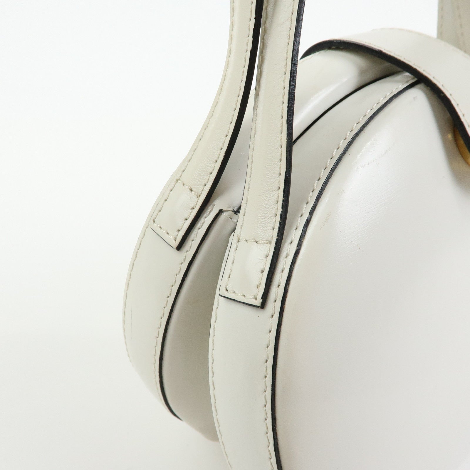 Loewe Logo Round Leather Hand Bag White