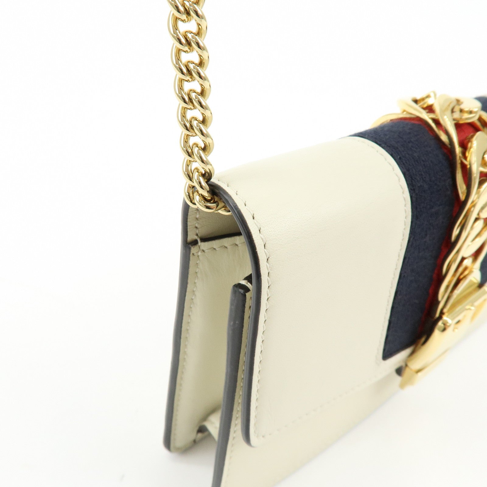 GUCCI Sylvie Sherry Leather Chain Mini Shoulder Bag White 494646