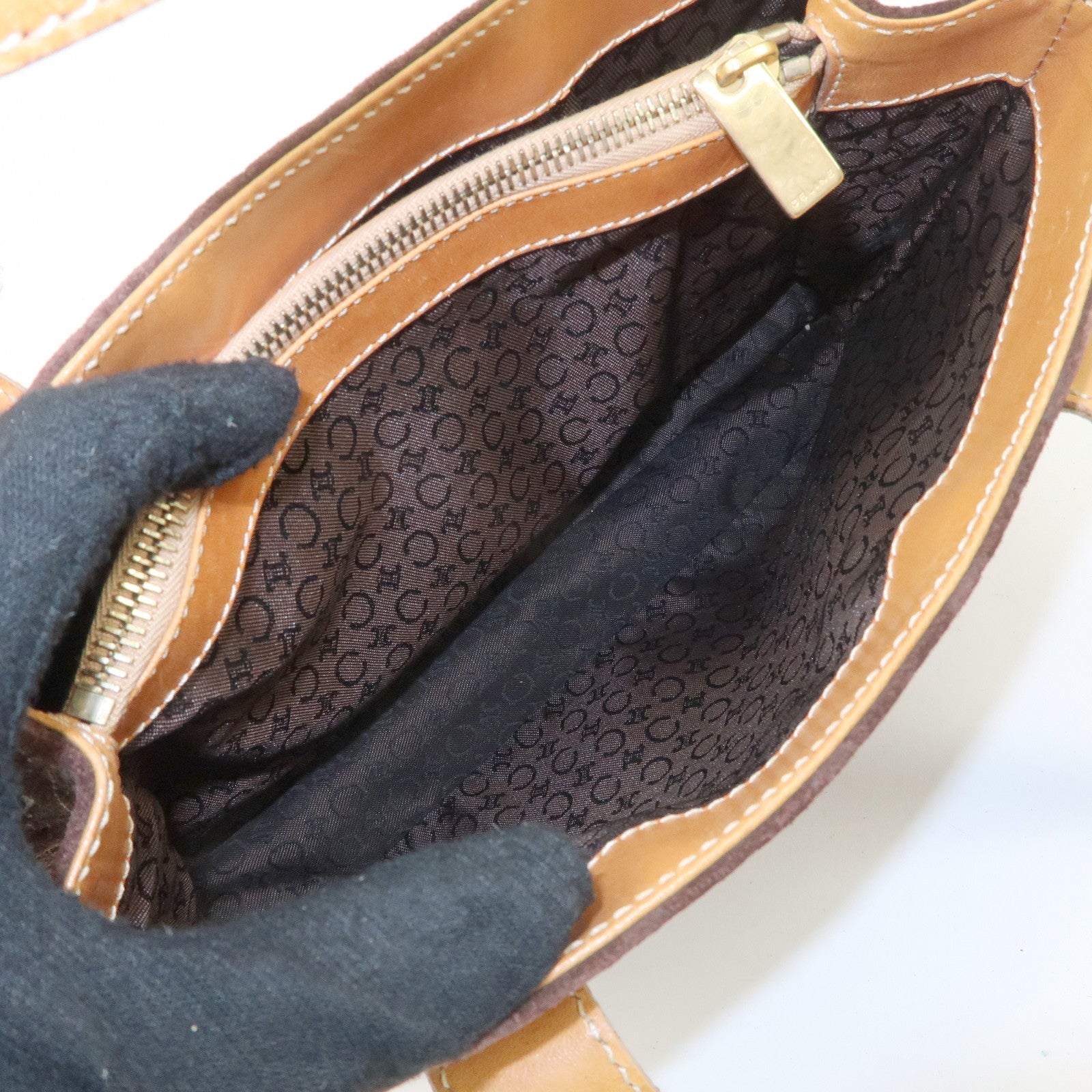 CELINE C Macadam Suede Leather Tote Bag Hand Bag Dark Brown Used