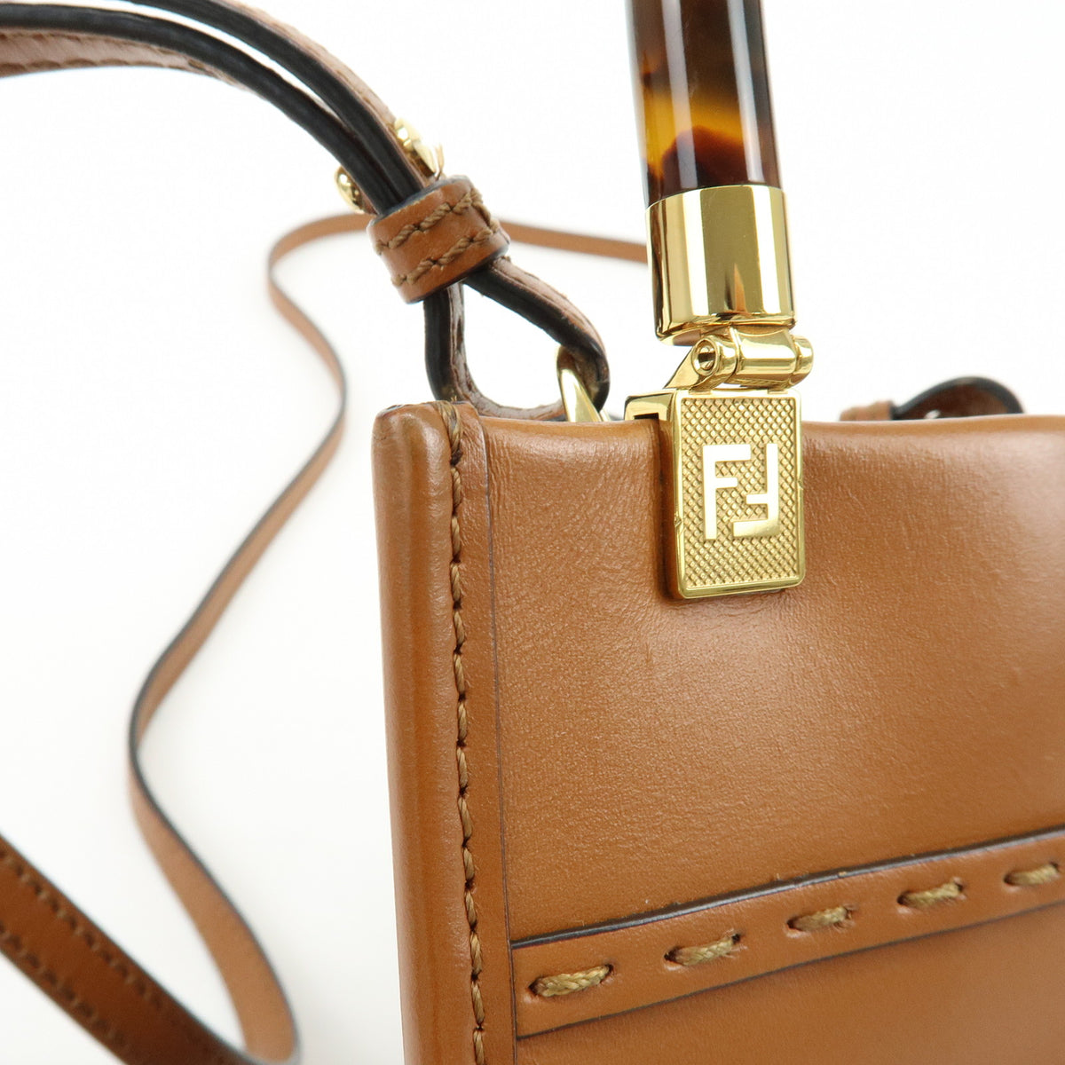 FENDI Sunshine Shopper Small 2Way Bag Shoulder Bag Camel 8BS051