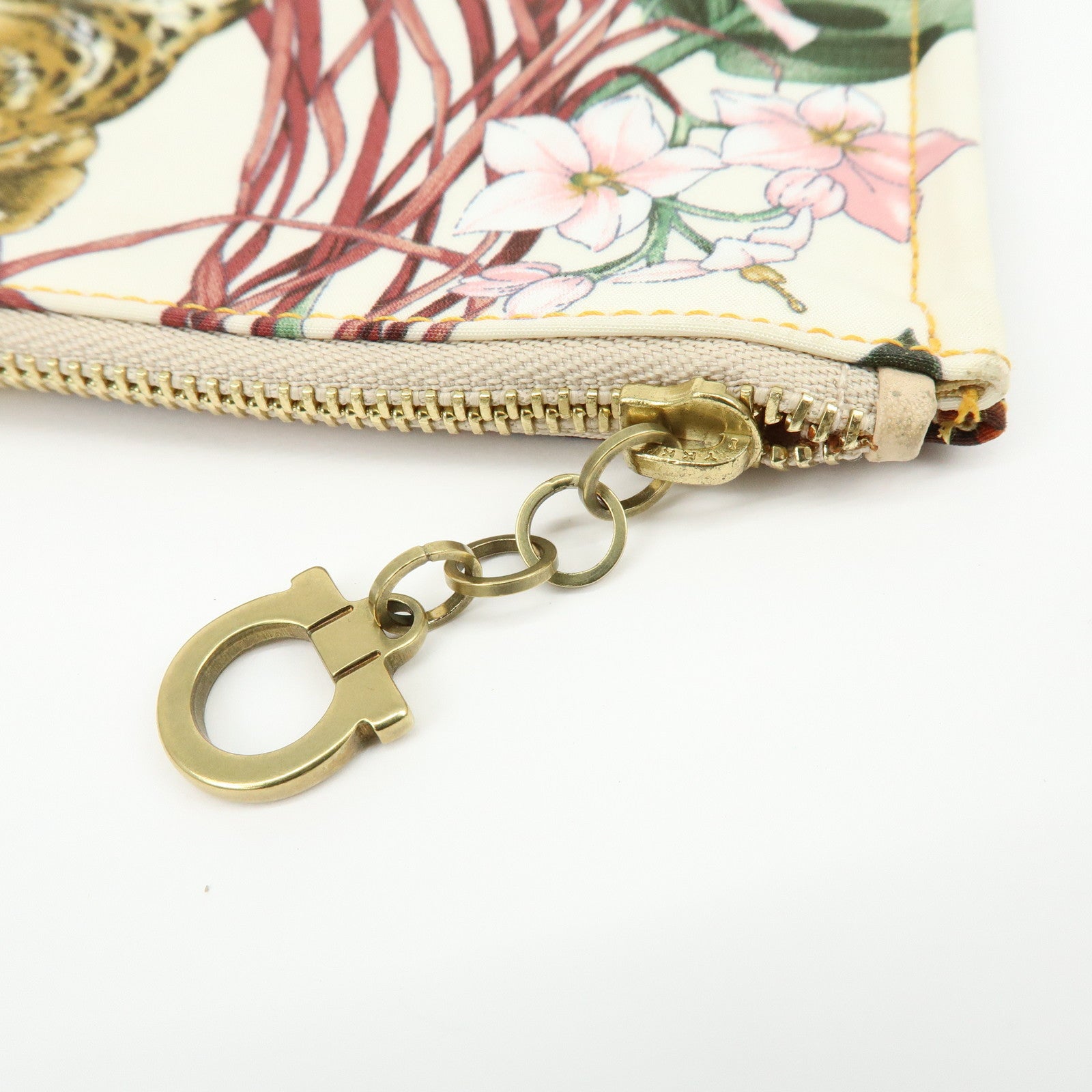 Ferragamo Gancini Nylon Leopard Flat Pouch Beige Pink