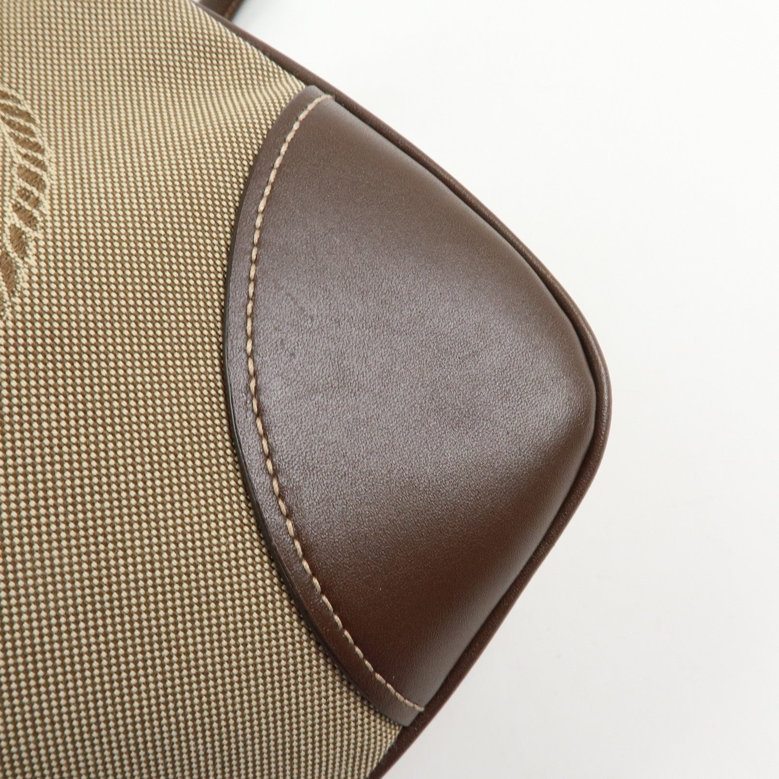 PRADA Jacquard Canvas Leather Shoulder Bag Crossbody Bag Beige Brown