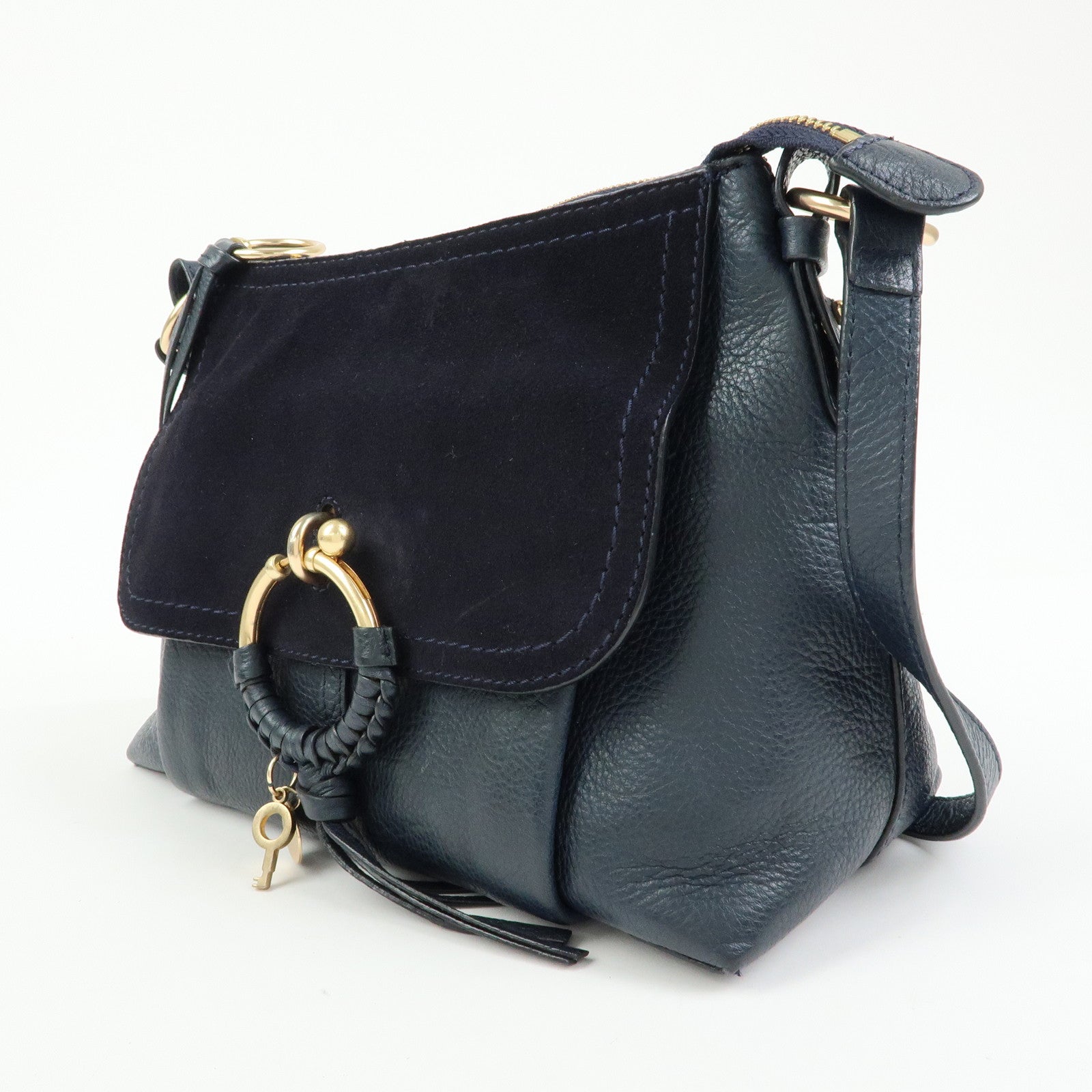 Chloe See by Chloe Joan Leather Suede 2Way Shoulder Bag Dark Navy