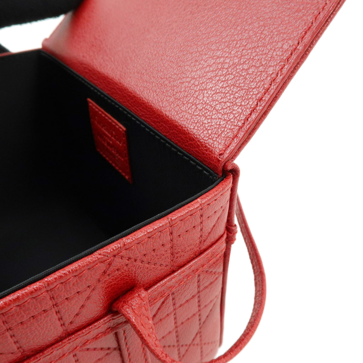 Christian Dior Cannage Leather Hand Bag Vanity Bag Red
