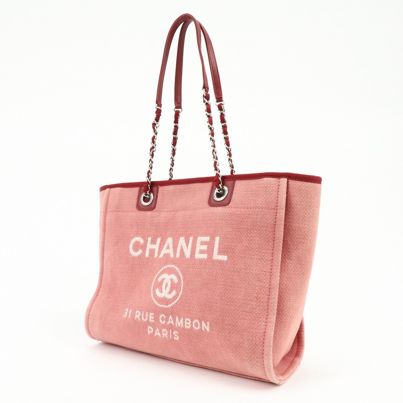 CHANEL Deauville MM Canvas Leather Chain Tote Bag Shoulder Bag A67001