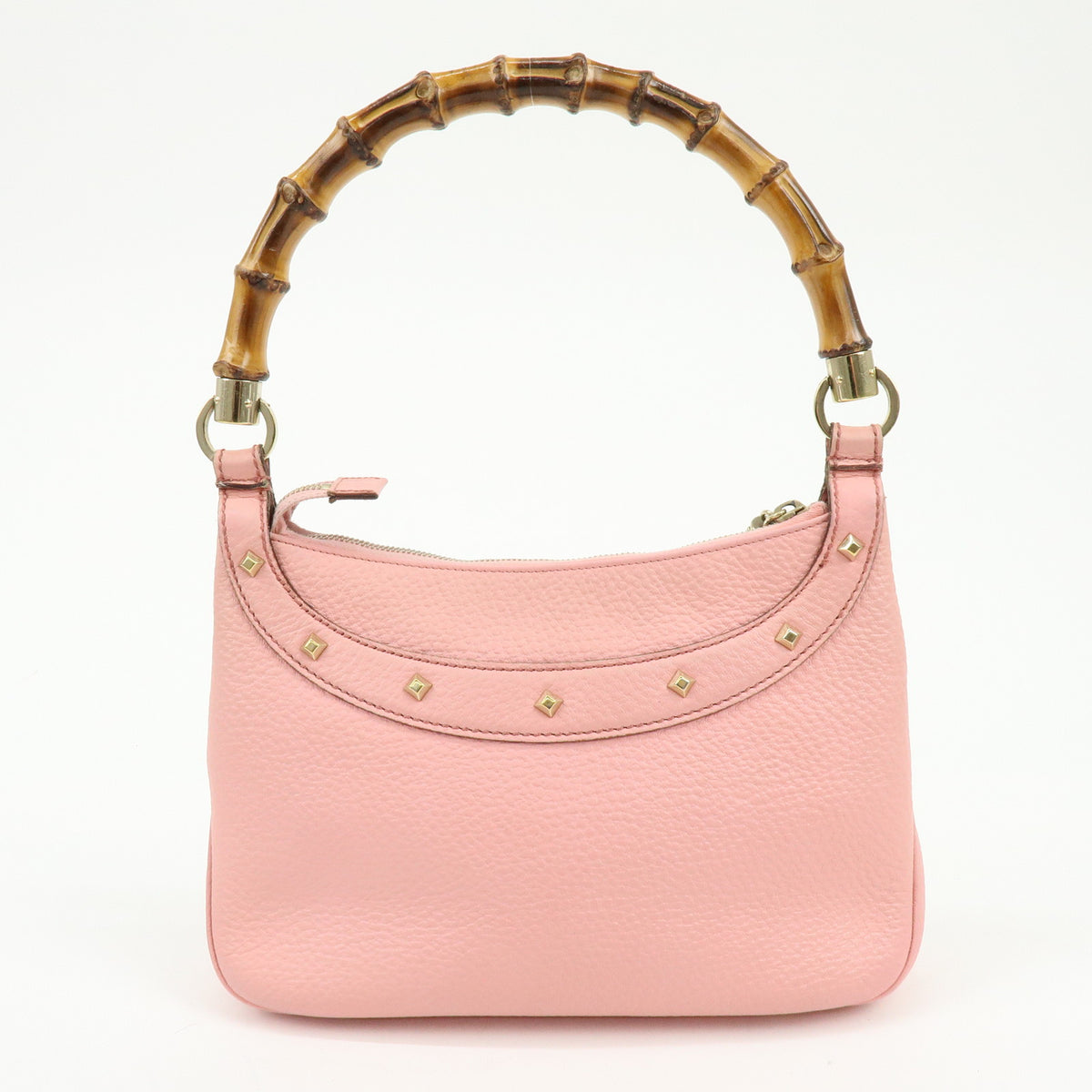 GUCCI Bamboo Leather Hand Bag Shoulder Bag Studs Pink 137378