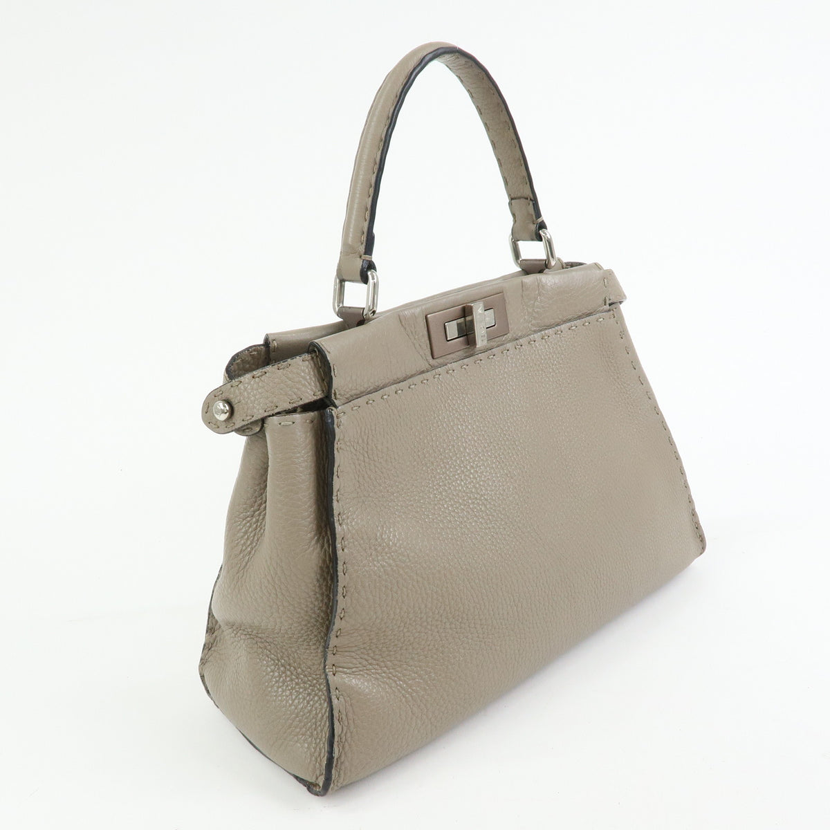 FENDI Peekaboo Medium Leather 2Way Bag Hand Shoulder Bag Greige 8BN290
