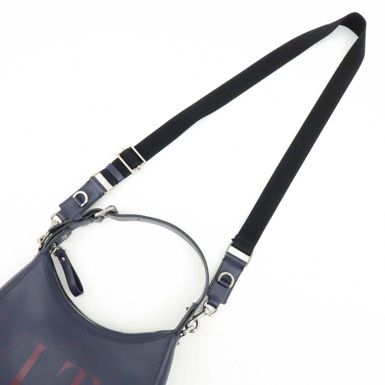 VALENTINO Logo Leather 2Way Bag Hand Bag Shoulder Bag Navy