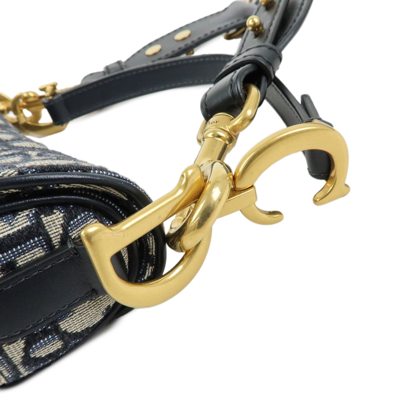 Christian Dior Saddle Bag Oblique Mini Jaquard Leather 2Way Bag Navy