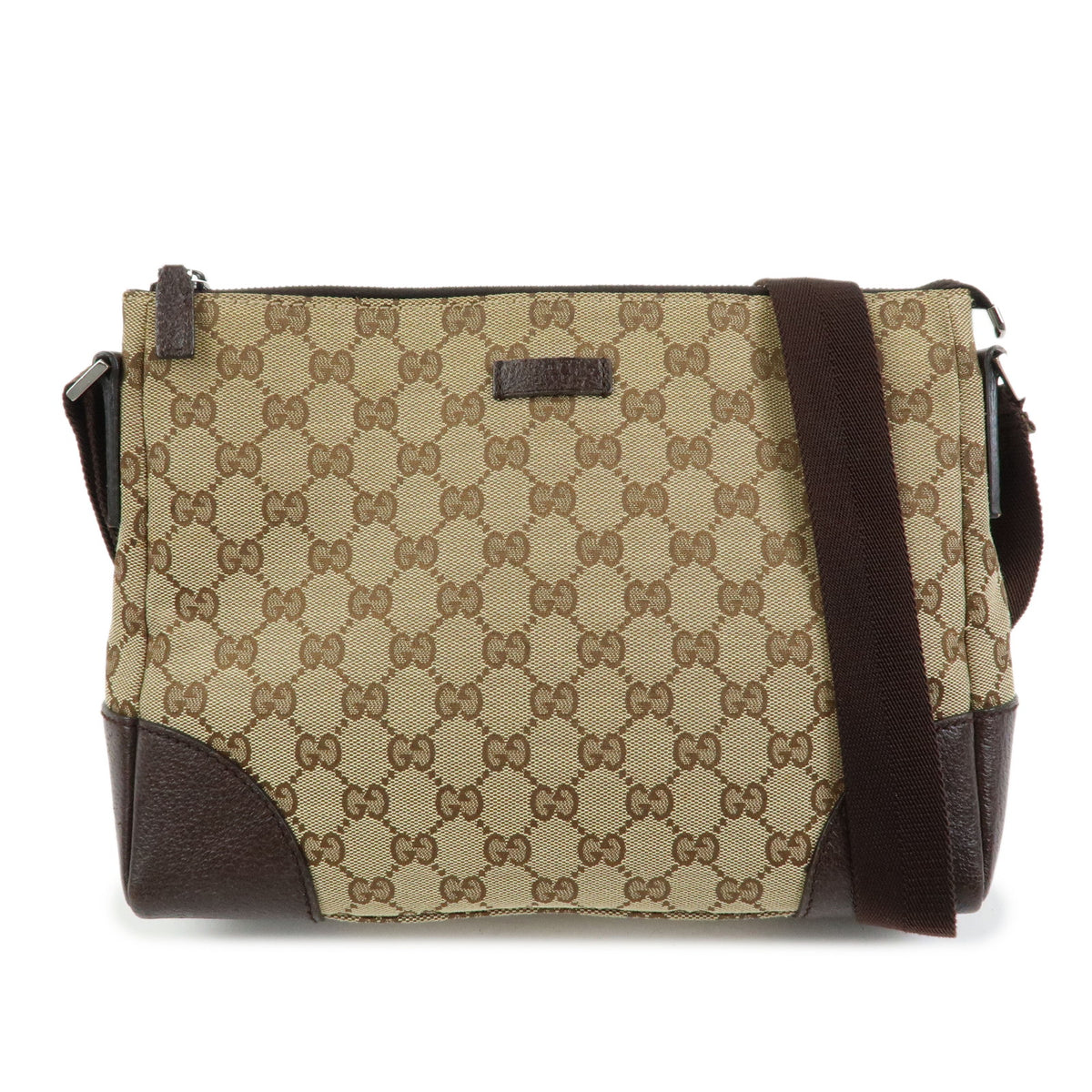 GUCCI GG Canvas Leather Shoulder Bag Crossbody Bag Beige Brown 114273