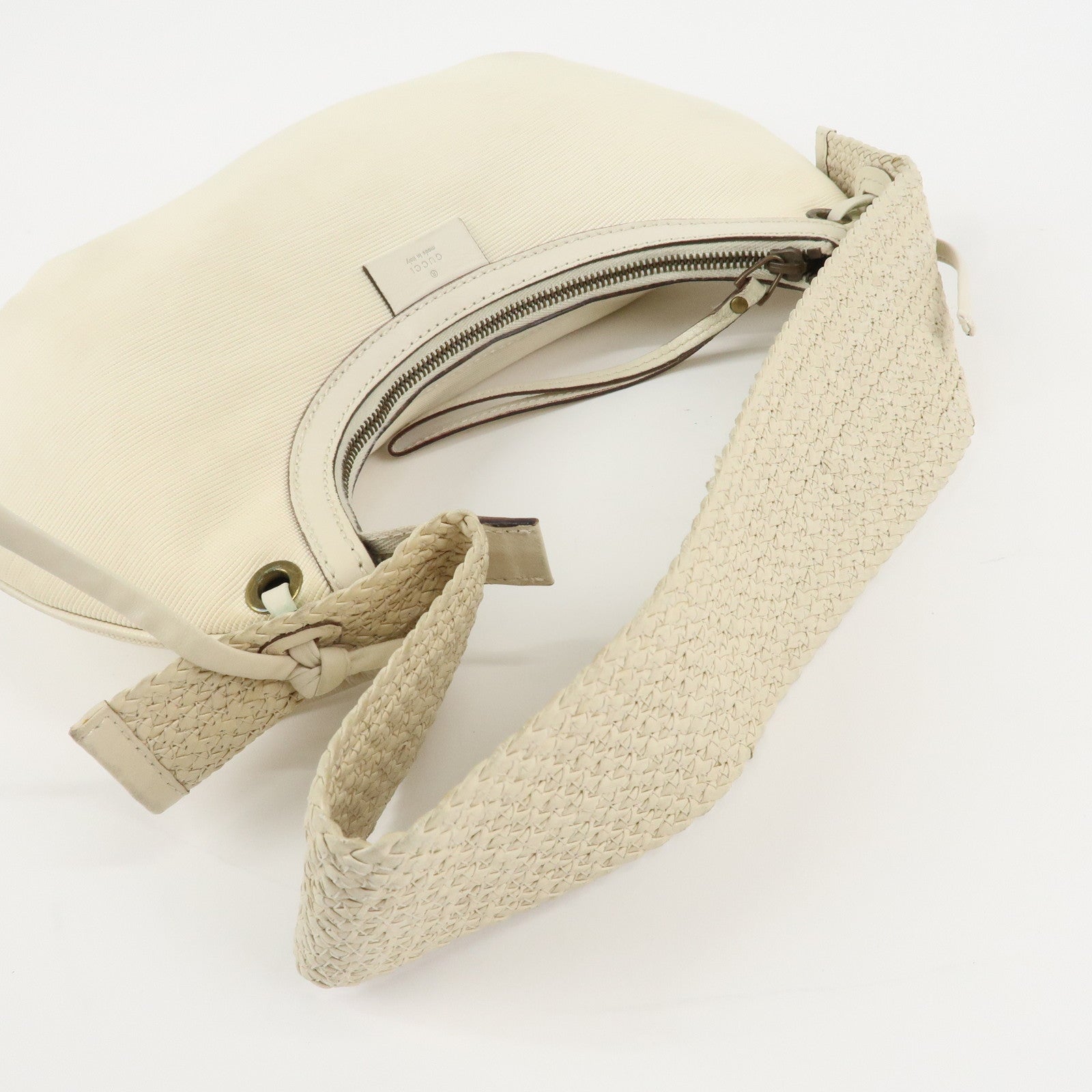 GUCCI Canvas Leather Hobo Bag Shoulder Bag Hand Bag Ivory 106293 Used